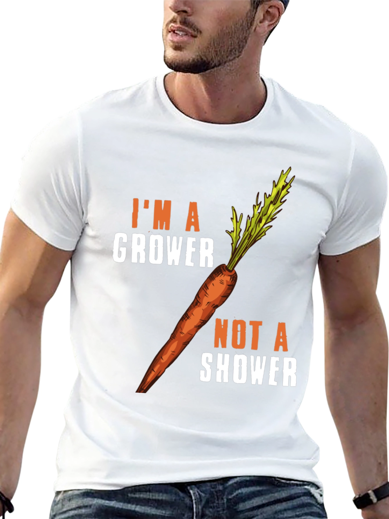 Black I'm a Grower Not a Shower Carrot Humor T-Shirt view 13