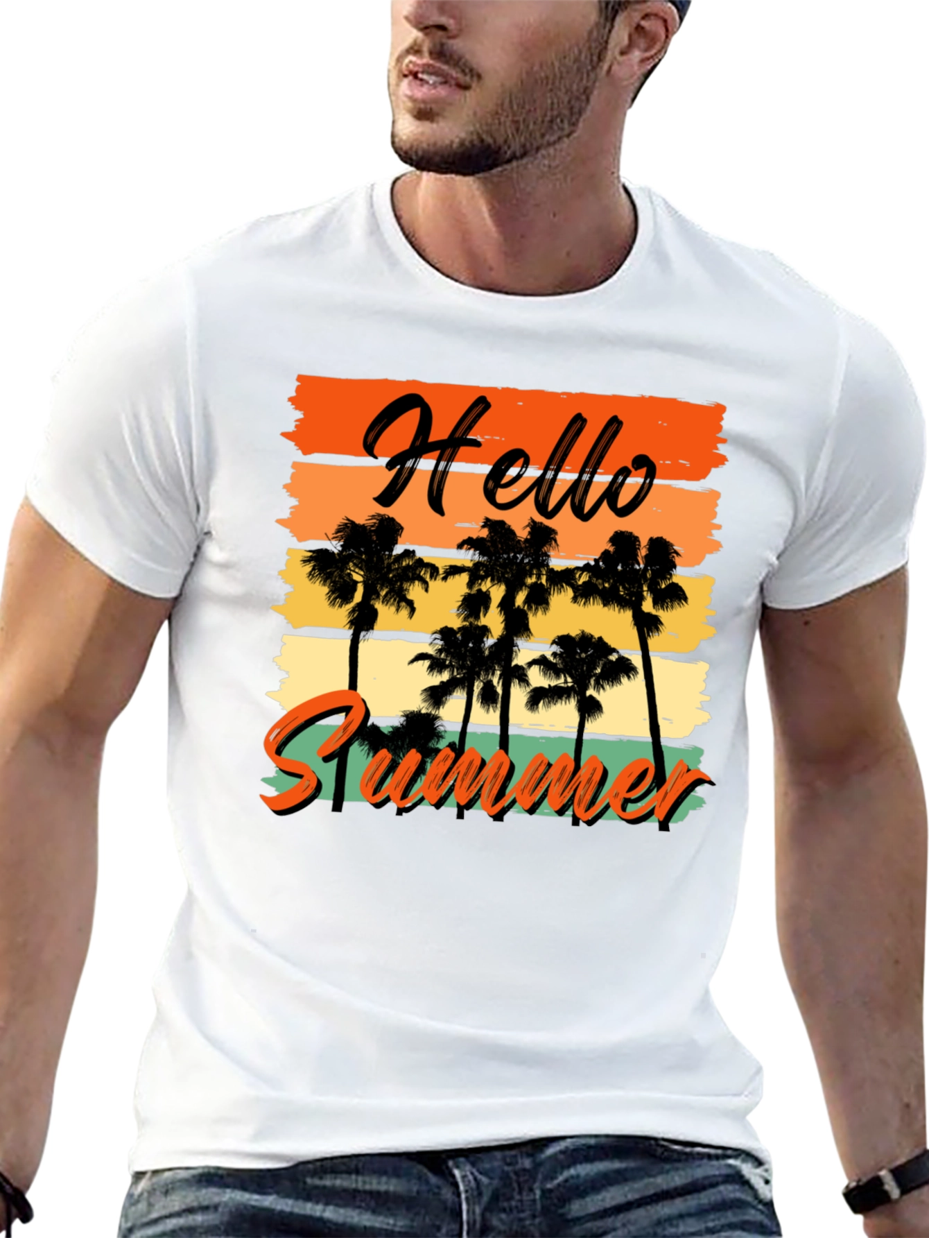 Black Hello Summer Graphic Tee - Black T-Shirt with Palm Trees view 13