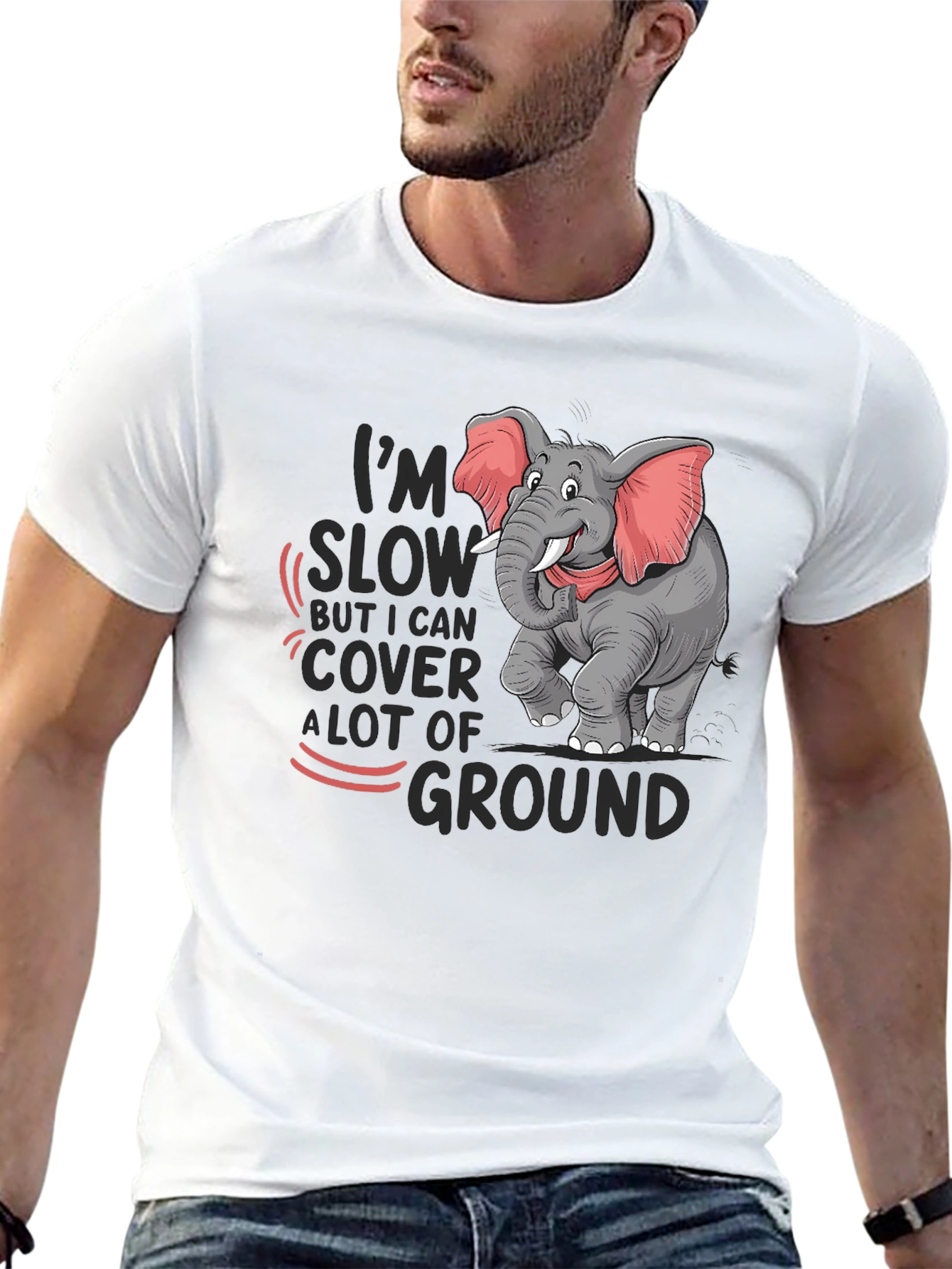 Black Elephant Humor T-Shirt: I'm Slow But Cover Ground view 13