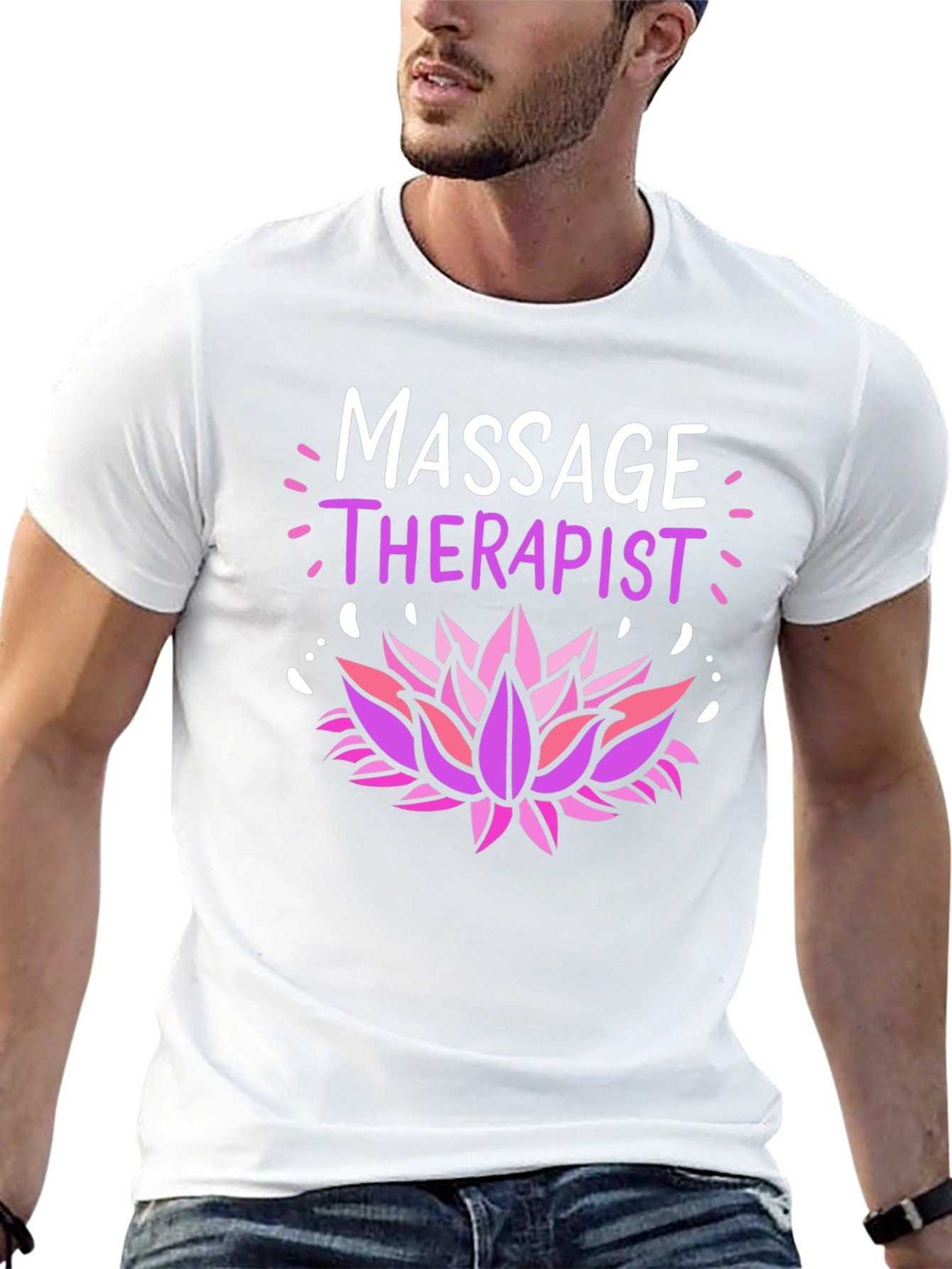 Black Massage Therapist Lotus Flower Graphic T-Shirt view 13