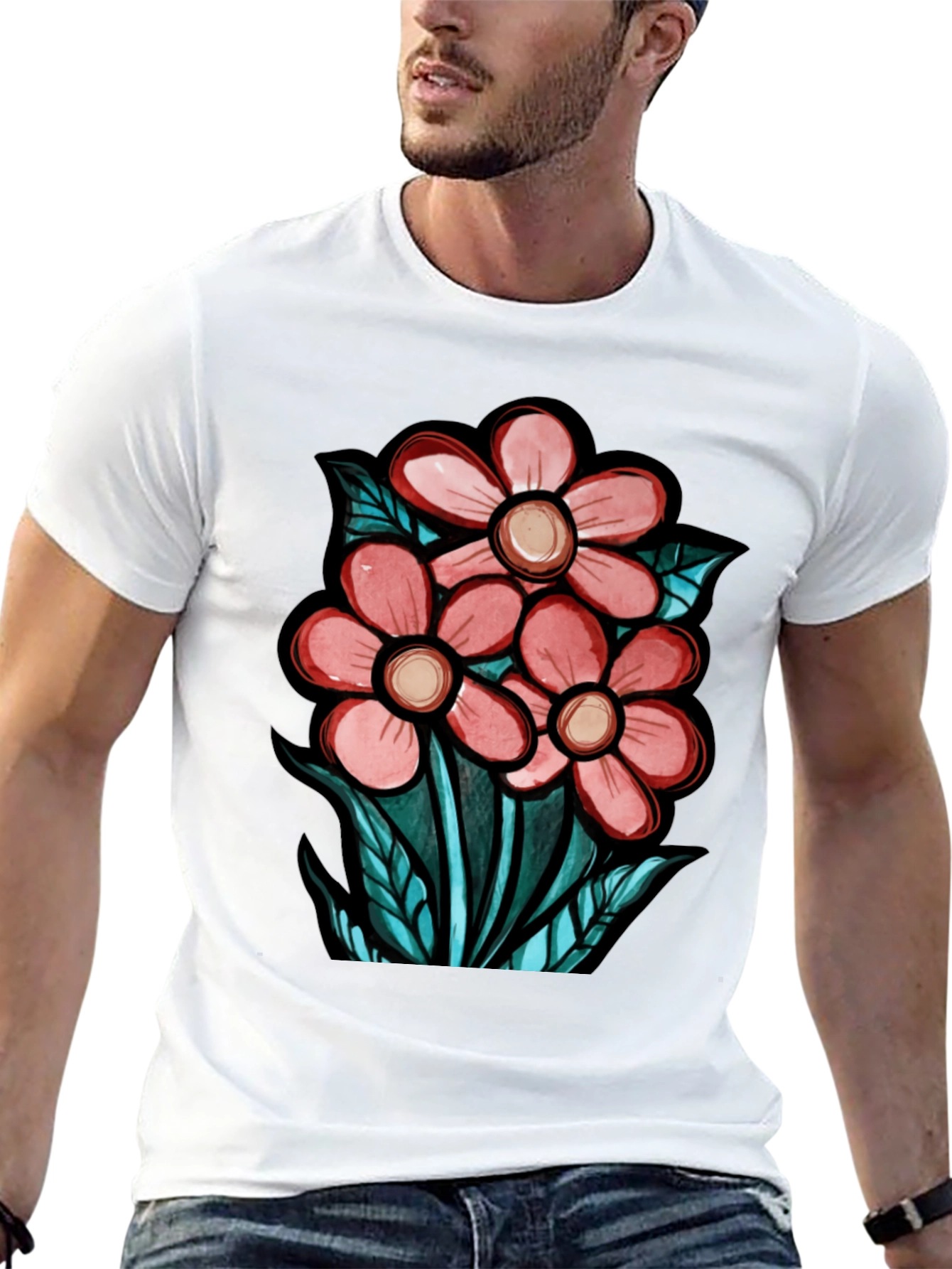 Black Floral Graphic T-Shirt - Unique Design view 13