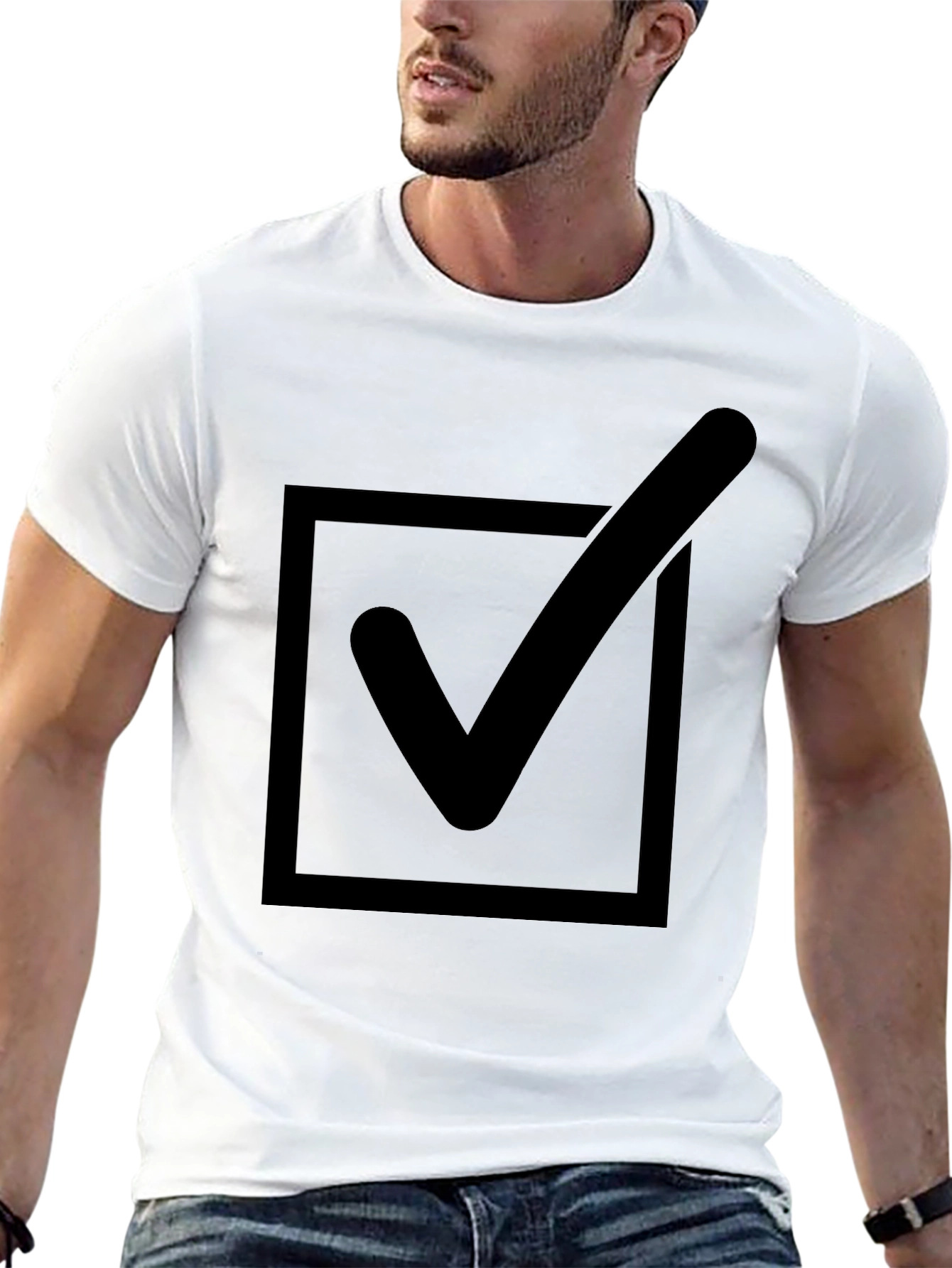 Black Check Box T-Shirt - Black Cotton Blend Tee view 13