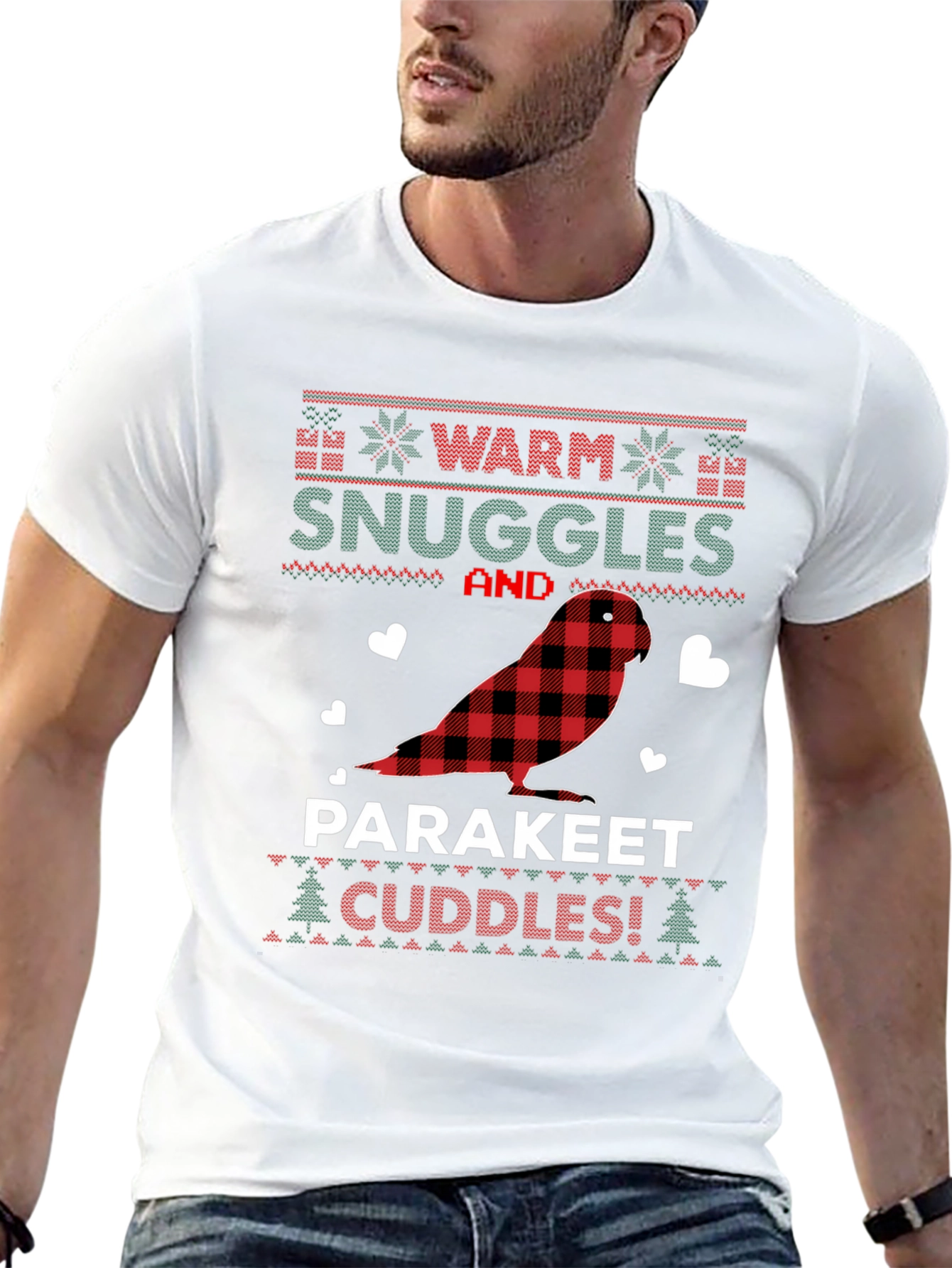 Black Parakeet Cuddles Christmas T-Shirt view 13