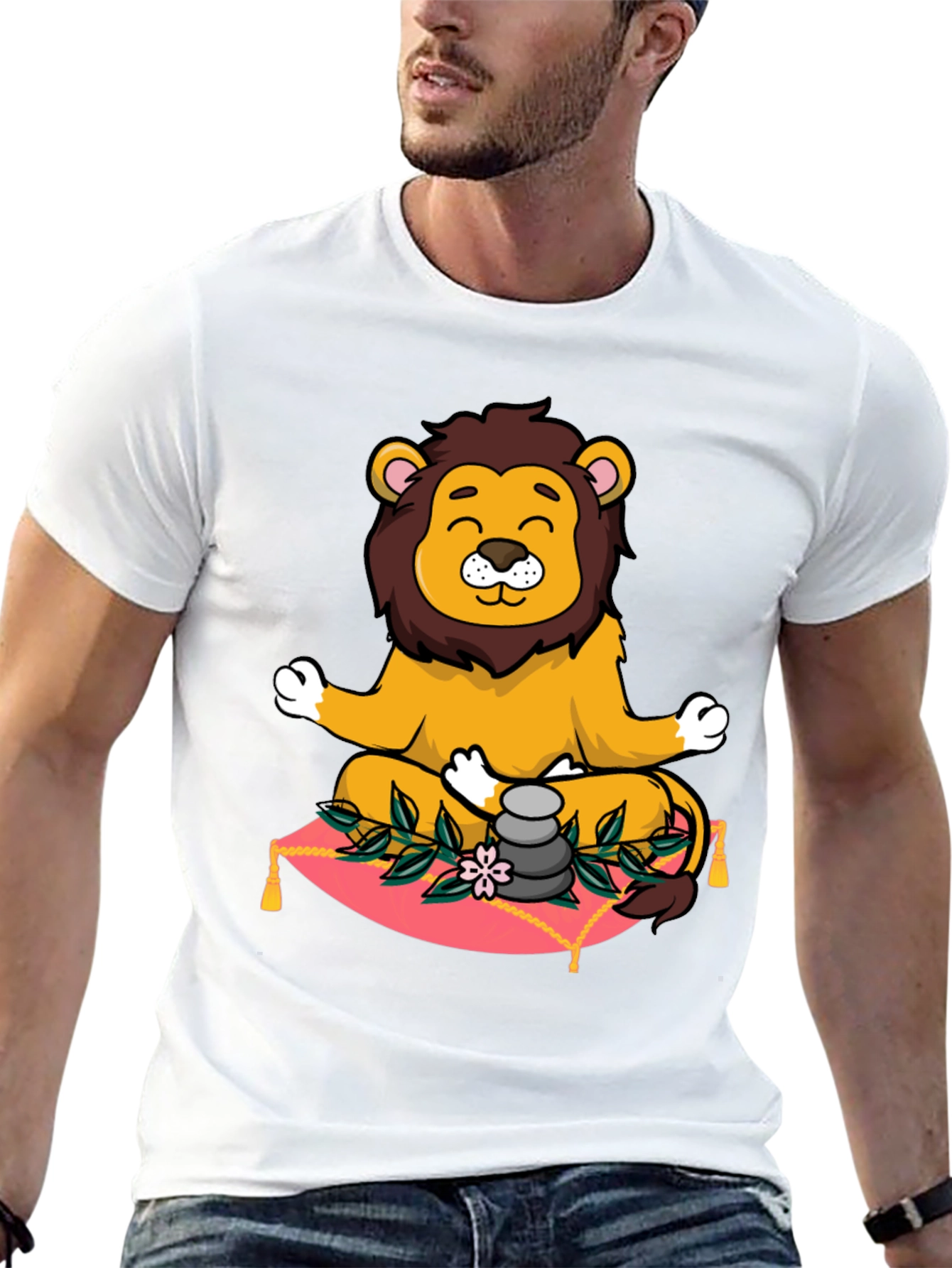 Black Zen Lion Meditation Graphic Tee view 13