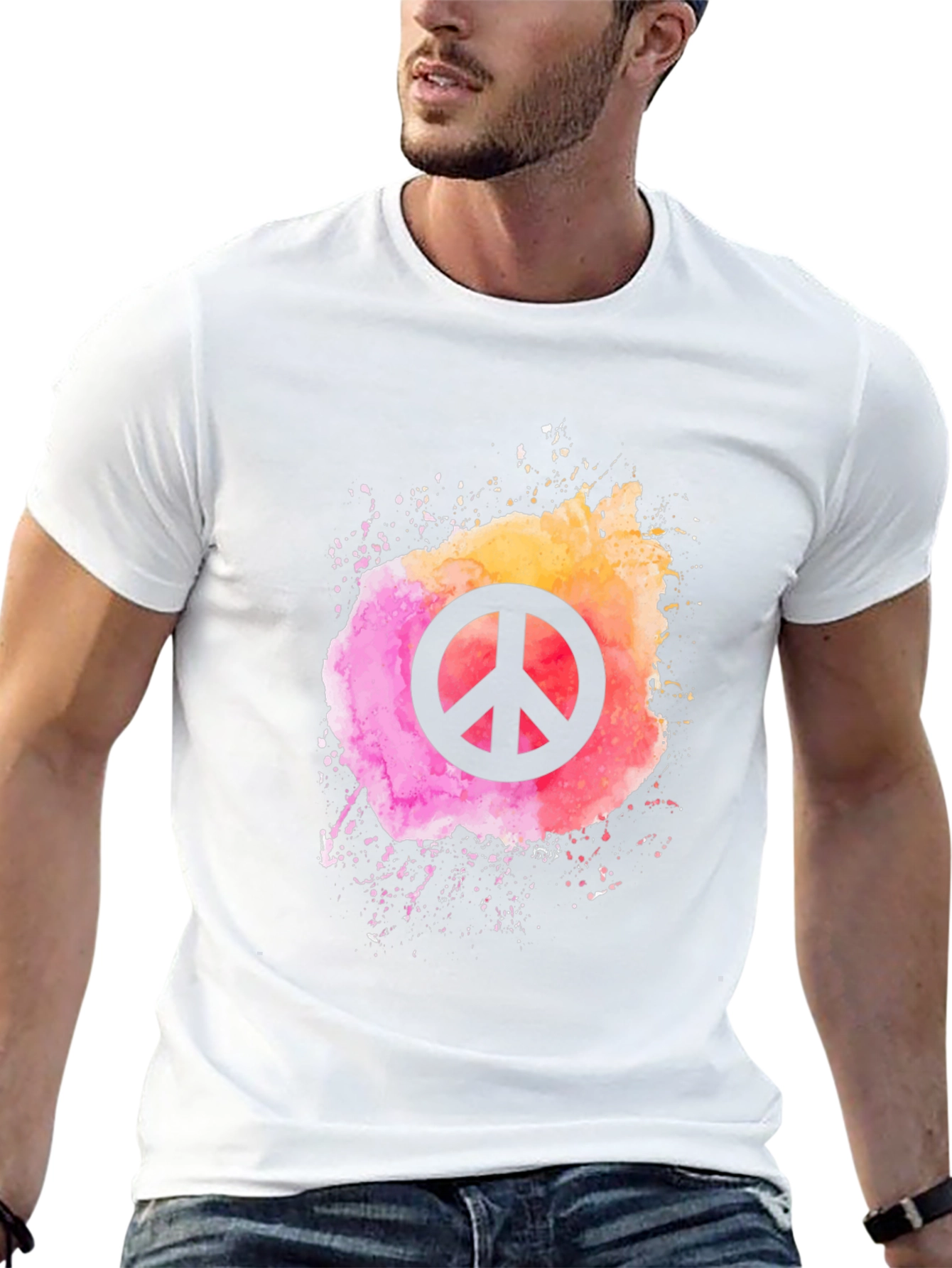 Black Peace Sign Watercolor Graphic Tee - Black view 13