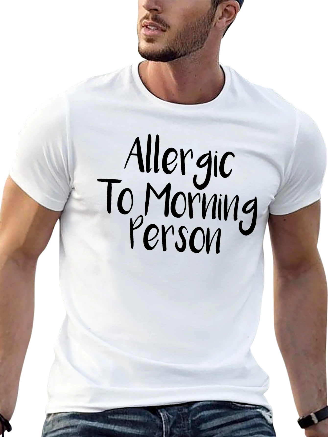 Black Allergic to Morning Person Black T-Shirt view 13