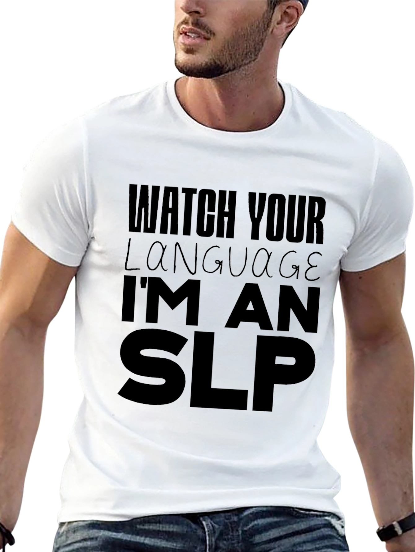 Black Watch Your Language I'm An SLP Black T-Shirt view 13