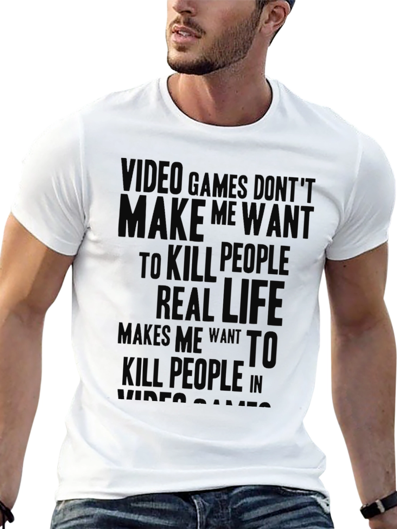 Black Video Games vs. Real Life Funny Graphic T-Shirt view 13