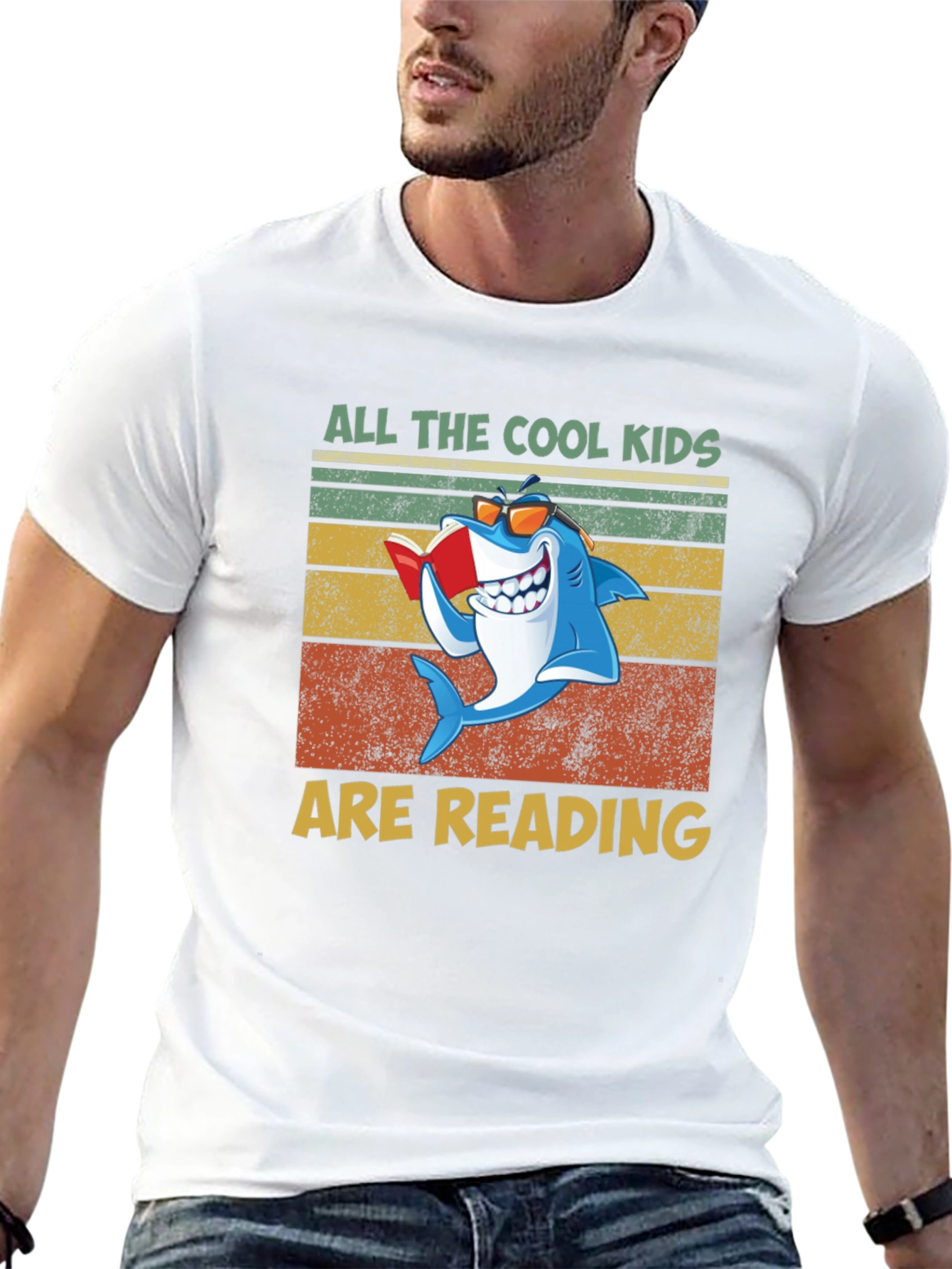 Black Cool Kids Reading Shark Graphic T-Shirt view 13