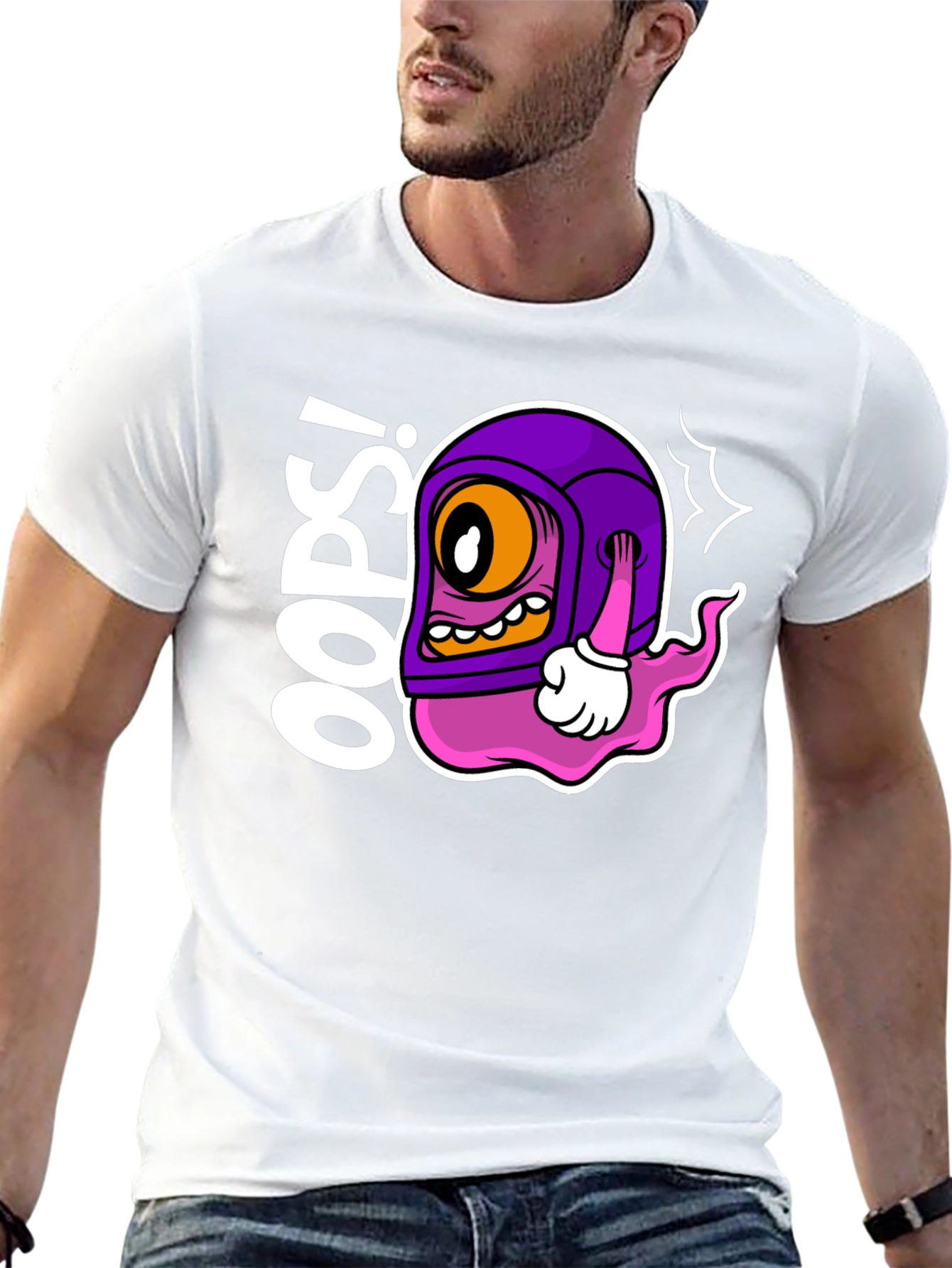 Black Oops! Cartoon Character Black T-Shirt view 13