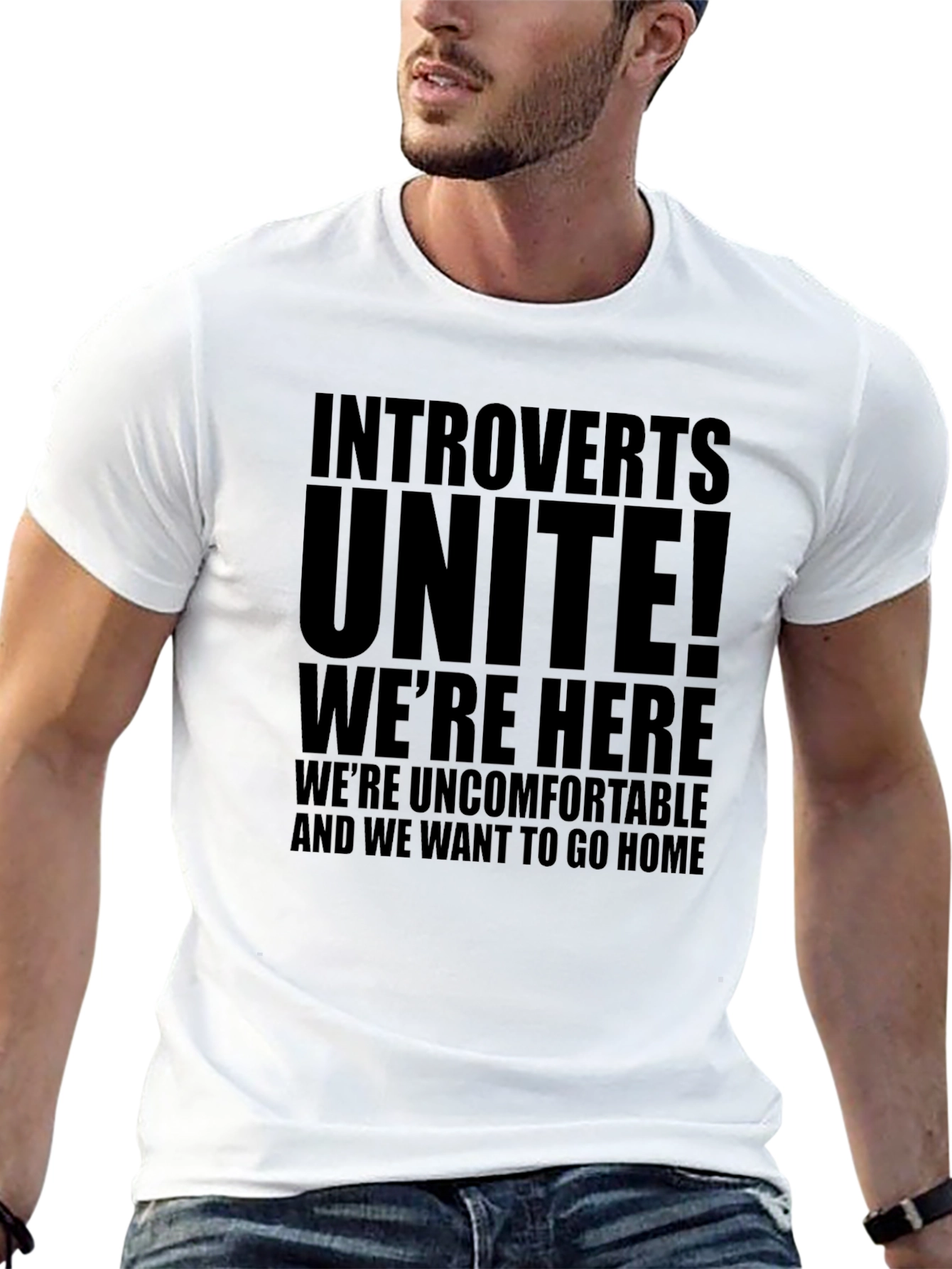 Black Introverts Unite Black Graphic T-Shirt view 13
