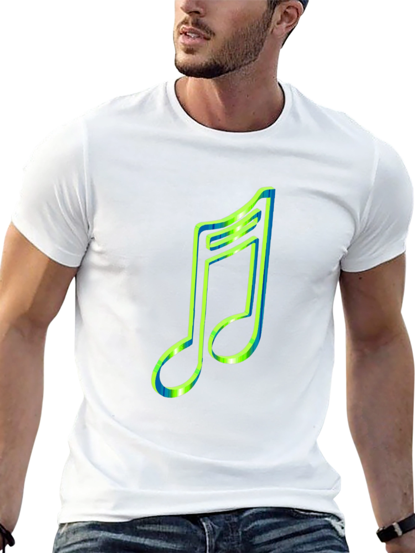 Black Neon Music Note Graphic Tee - Stylish Black T-Shirt view 13