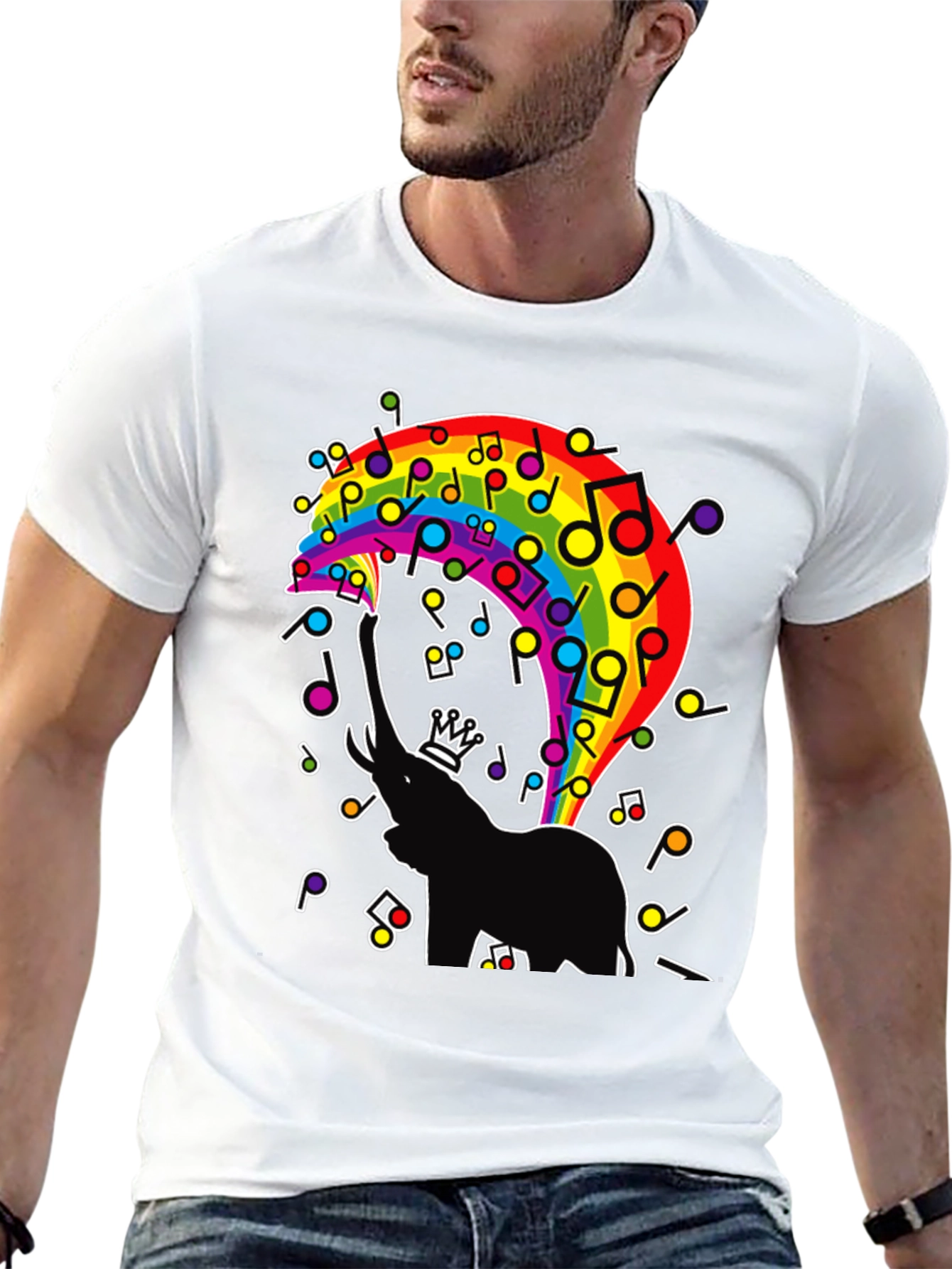 Black Rainbow Elephant Music Note Graphic Tee view 13