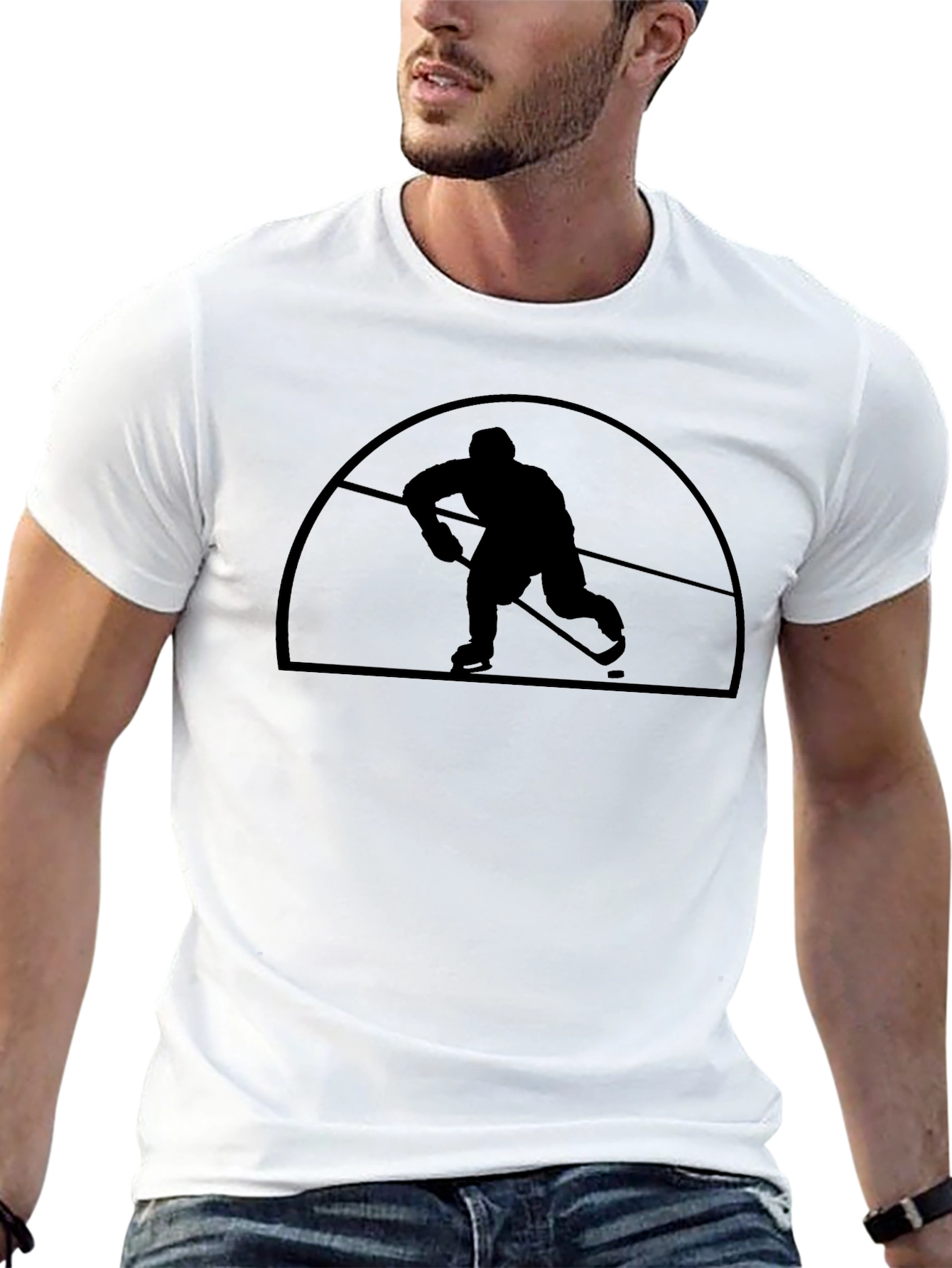 Black Hockey Player Silhouette Graphic T-Shirt view 13