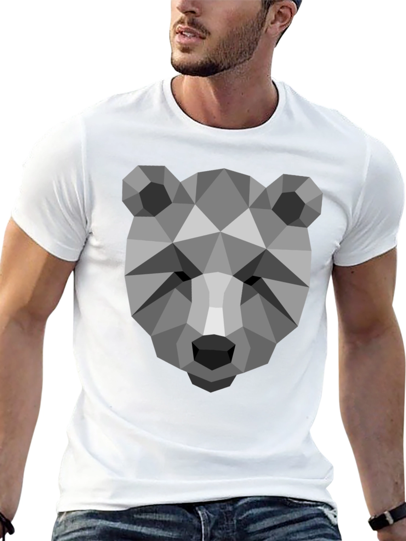 Black Geometric Bear Head T-Shirt - Modern Graphic Tee view 13