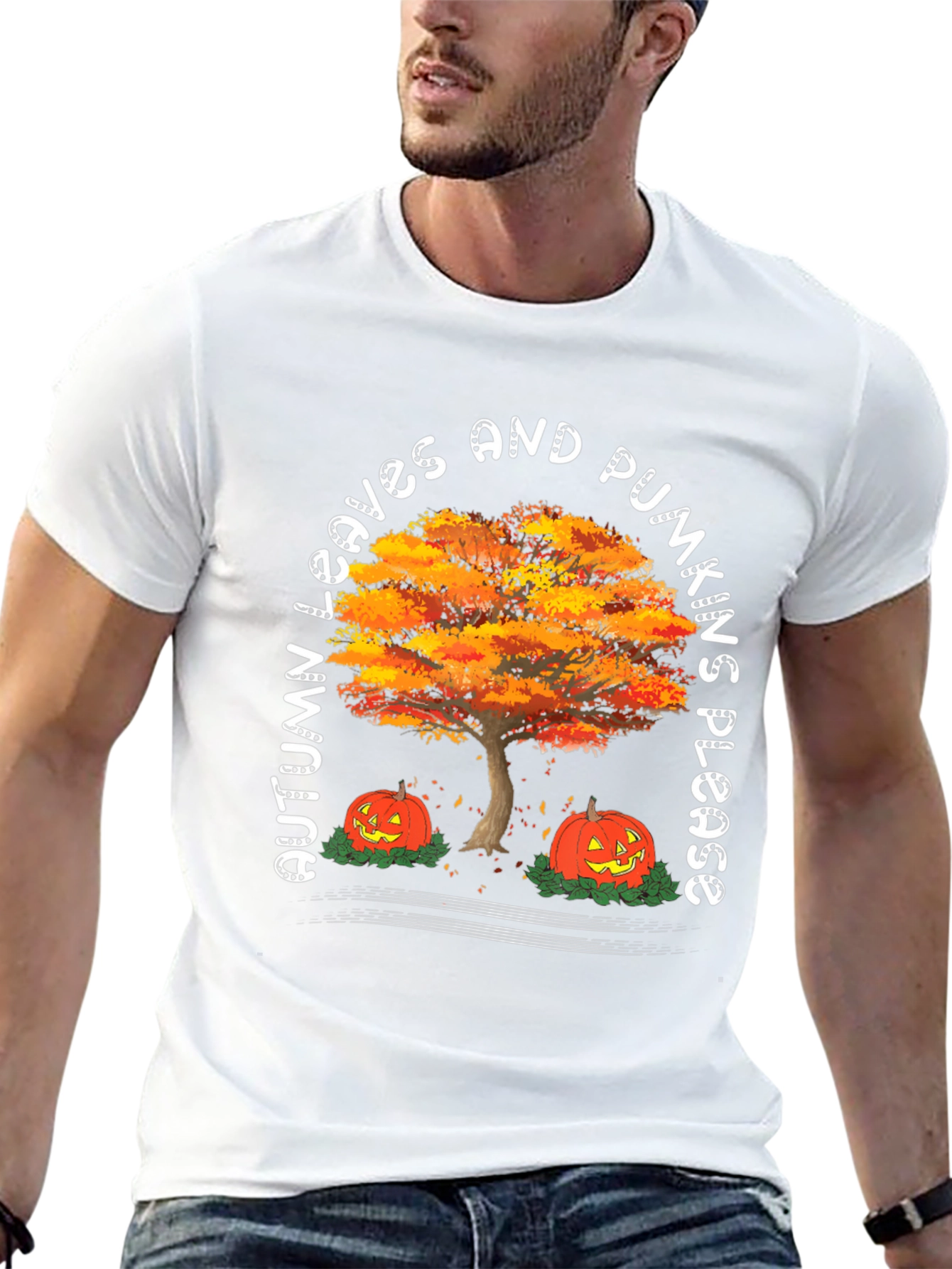 Black Autumn Leaves & Pumpkins Please Graphic Tee view 13