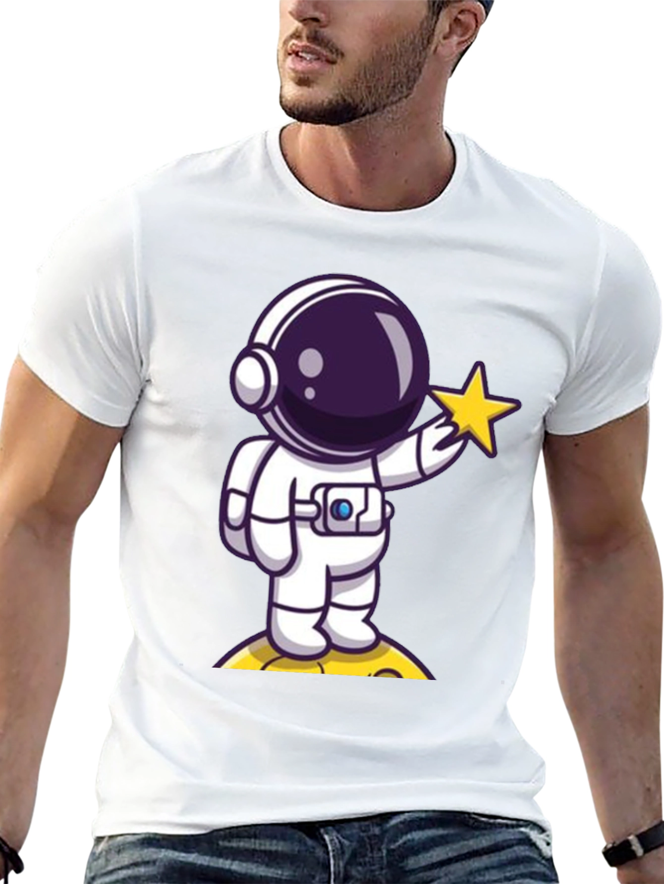 Black Astronaut Holding Star Graphic T-Shirt view 13