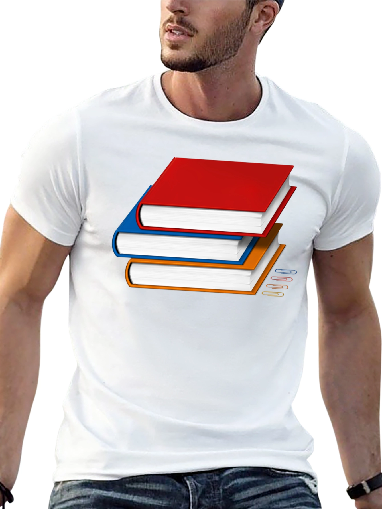 Black Book Stack Graphic T-Shirt - Novelty Reader Tee view 13