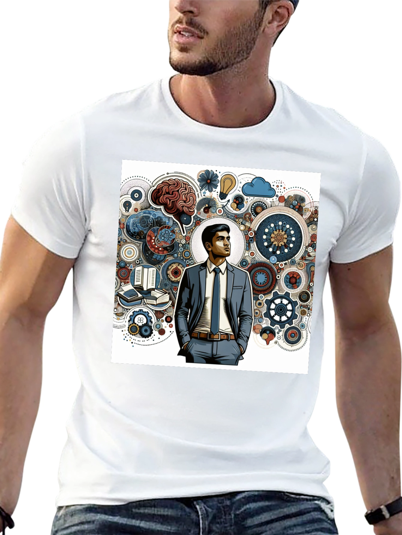 Black Creative Thinking Graphic Tee - Brain Gears Design view 13