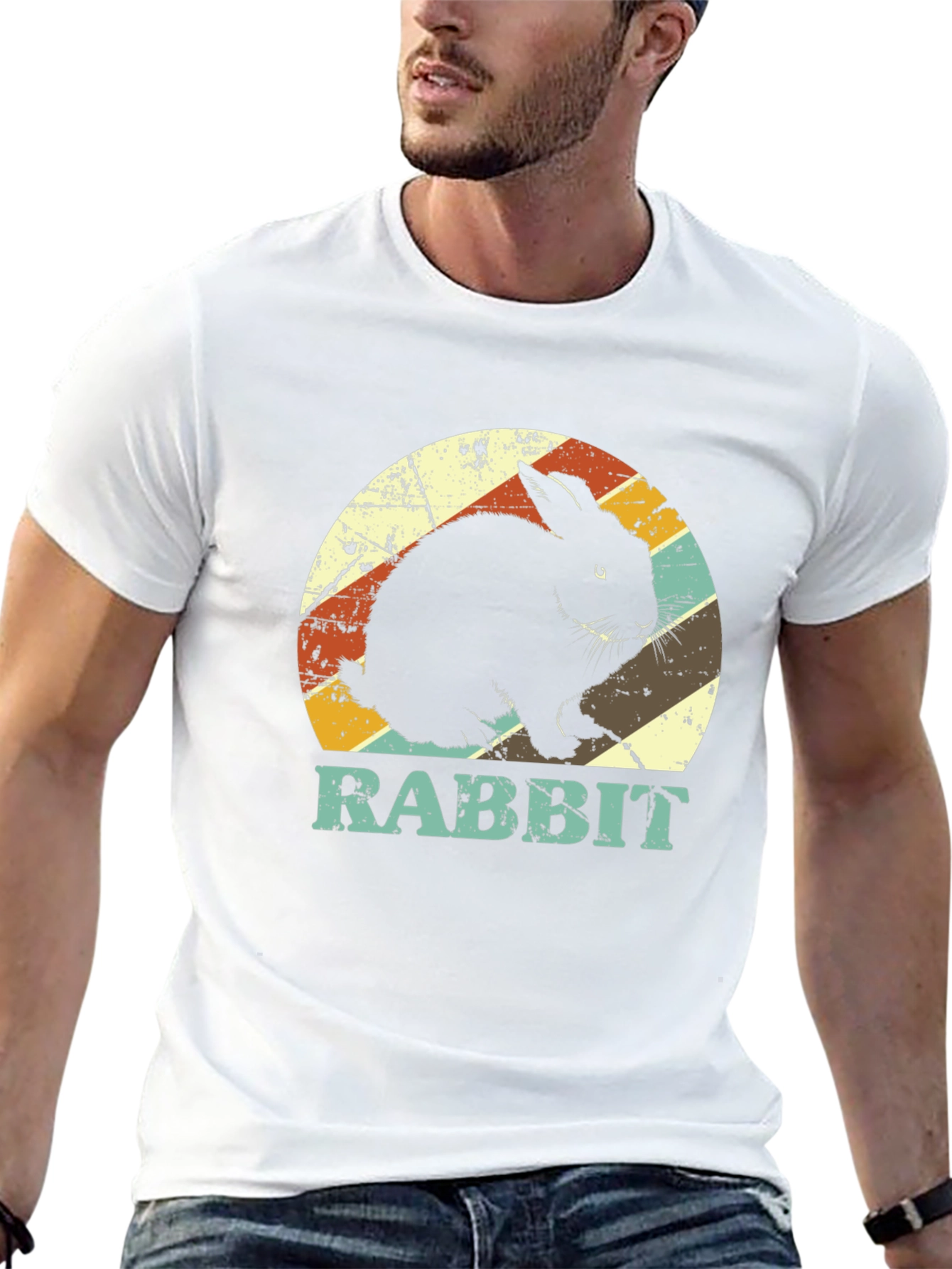Black Retro Rabbit Graphic Tee - Vintage Style T-Shirt view 13