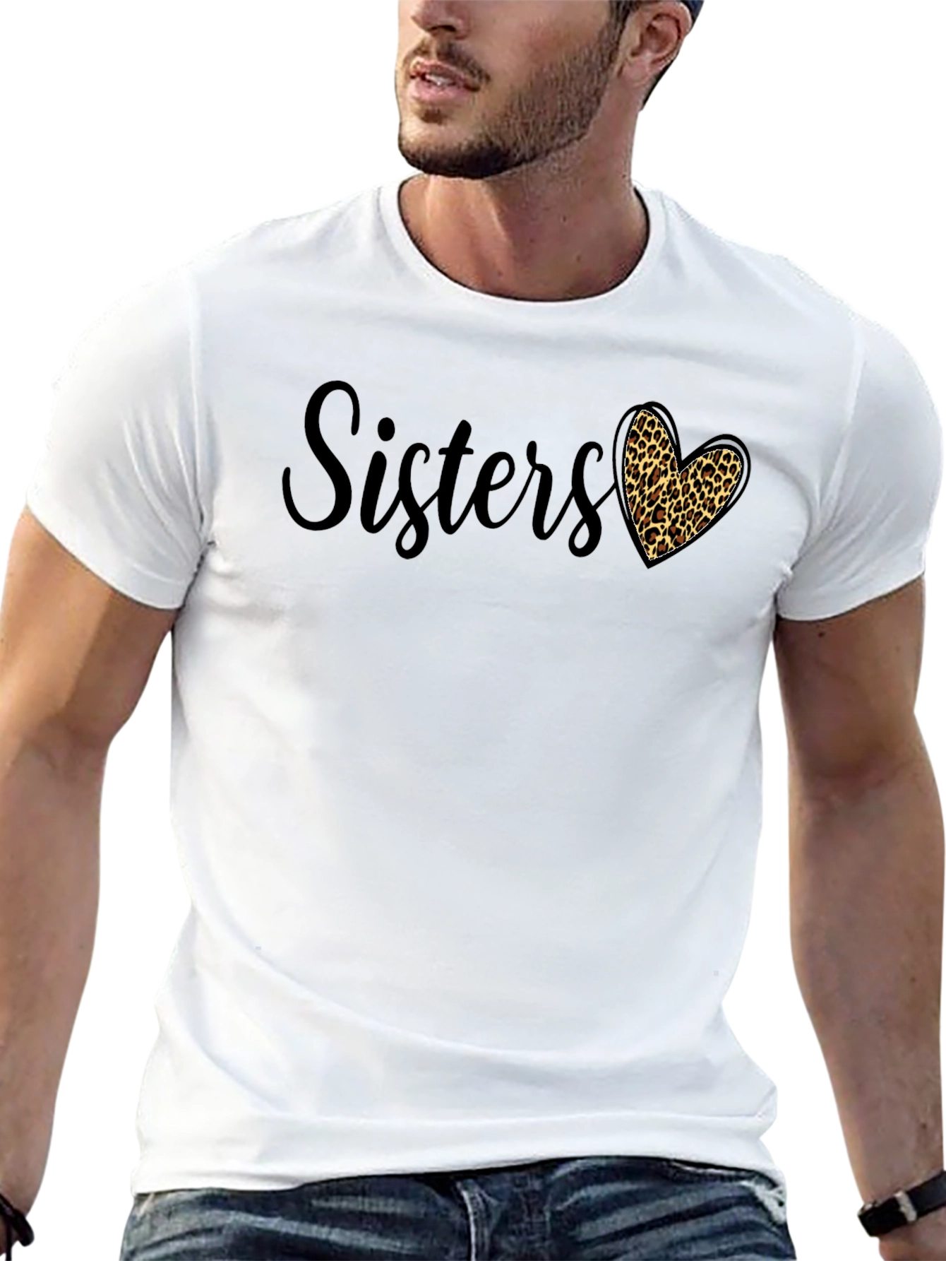 Black Sisters Leopard Print Heart Graphic Tee view 13