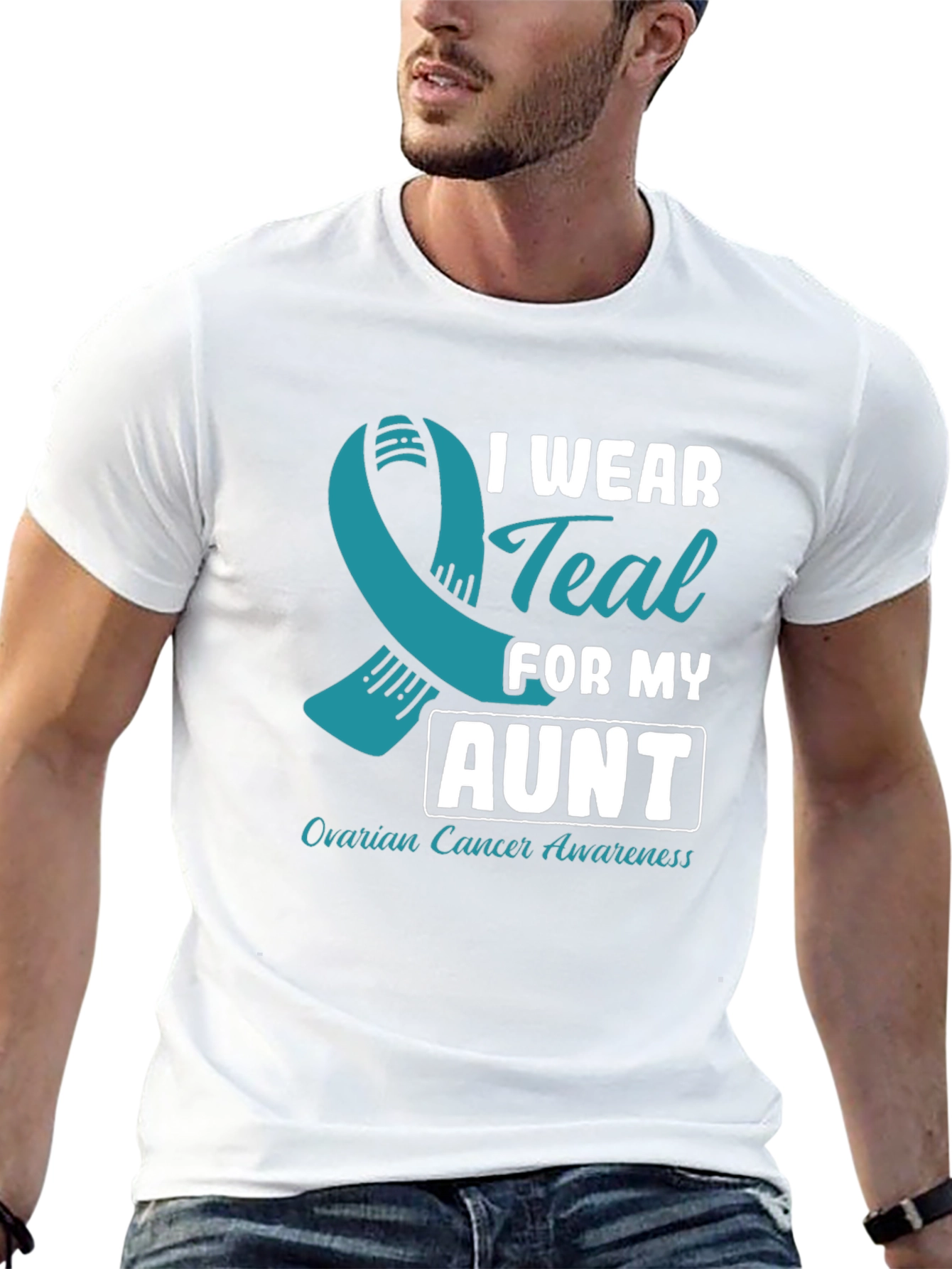 Black Ovarian Cancer Awareness T-Shirt - I Wear Teal For My Aunt view 13