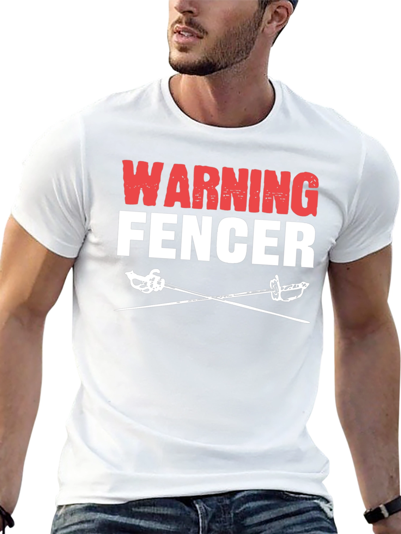 Black Warning Fencer T-Shirt Black Cotton Tee view 13