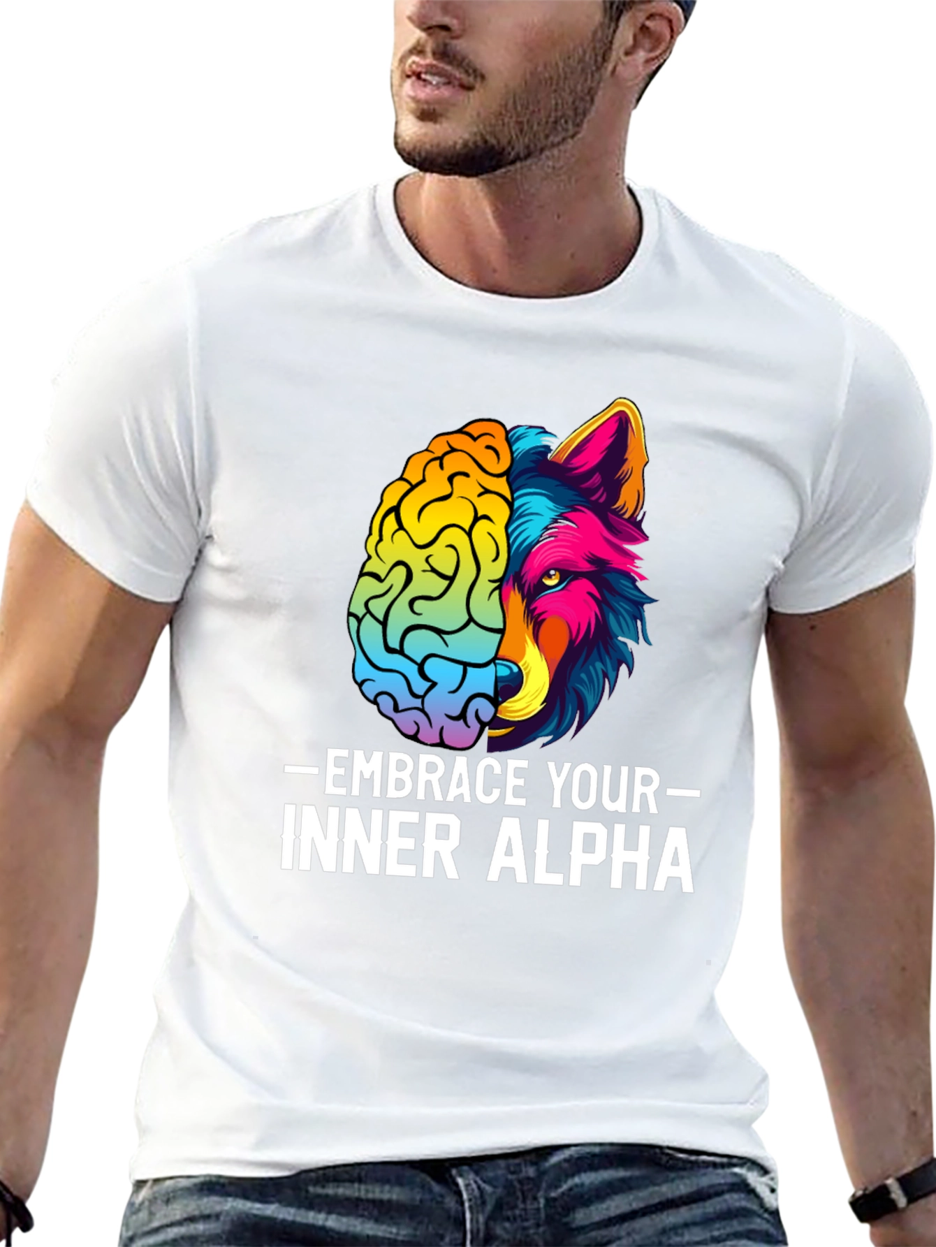 Black Embrace Your Inner Alpha T-Shirt - Brain & Wolf Design view 13