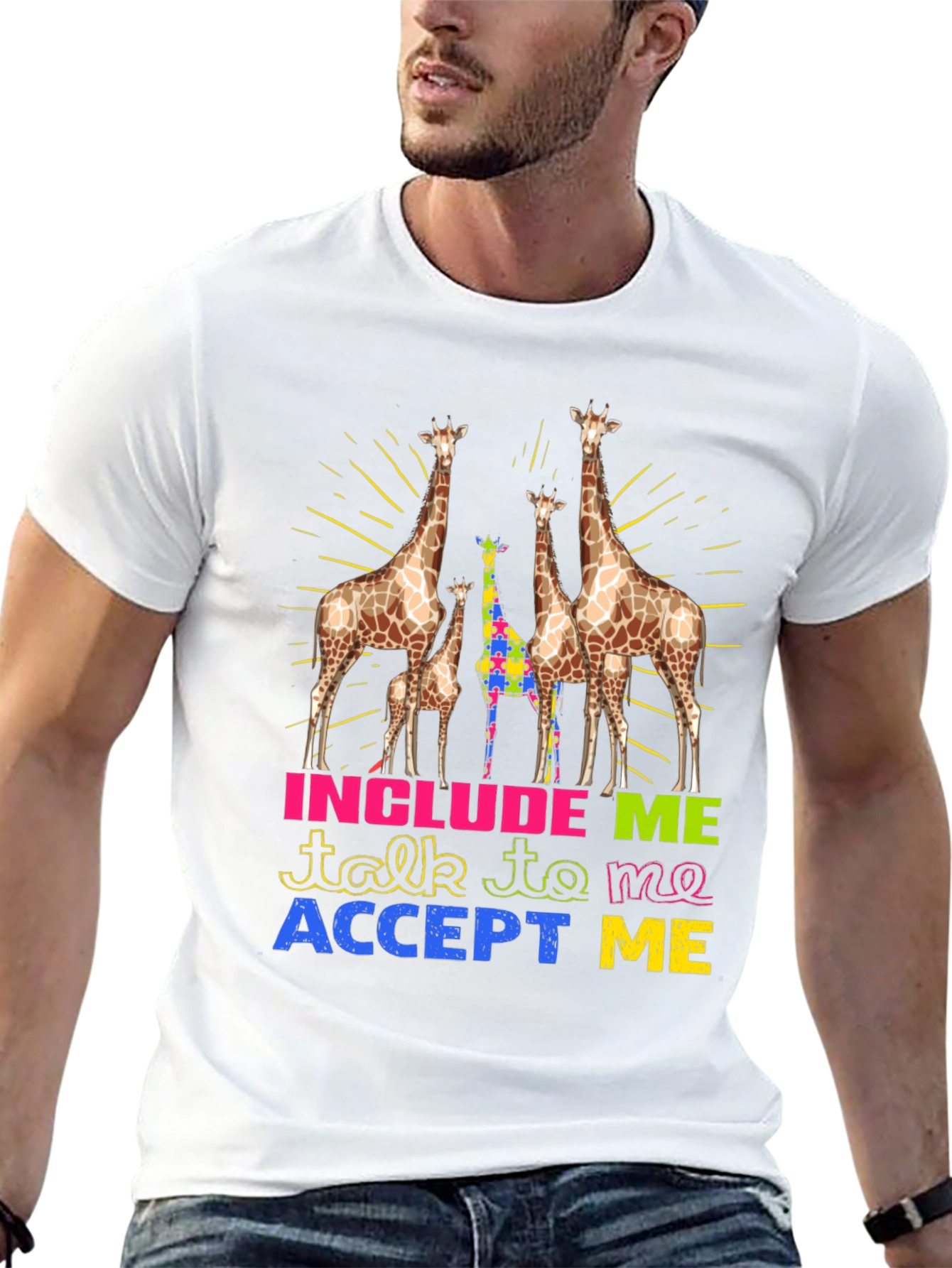 Black Autism Awareness Giraffe T-Shirt view 13