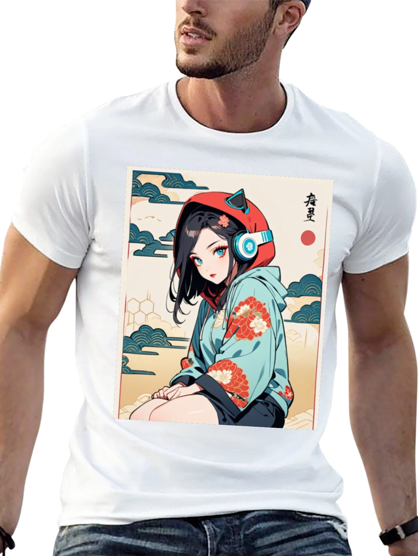 Black Anime Girl Ukiyo-e Style Graphic Tee view 13