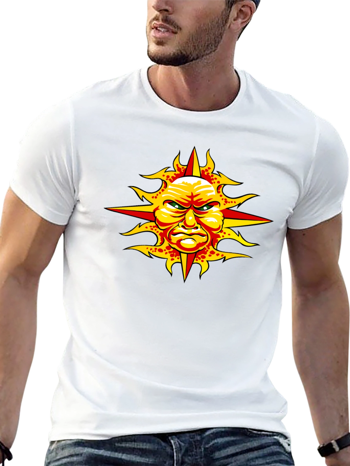 Black Angry Sun Graphic Tee - Unique Design, Black T-Shirt view 13