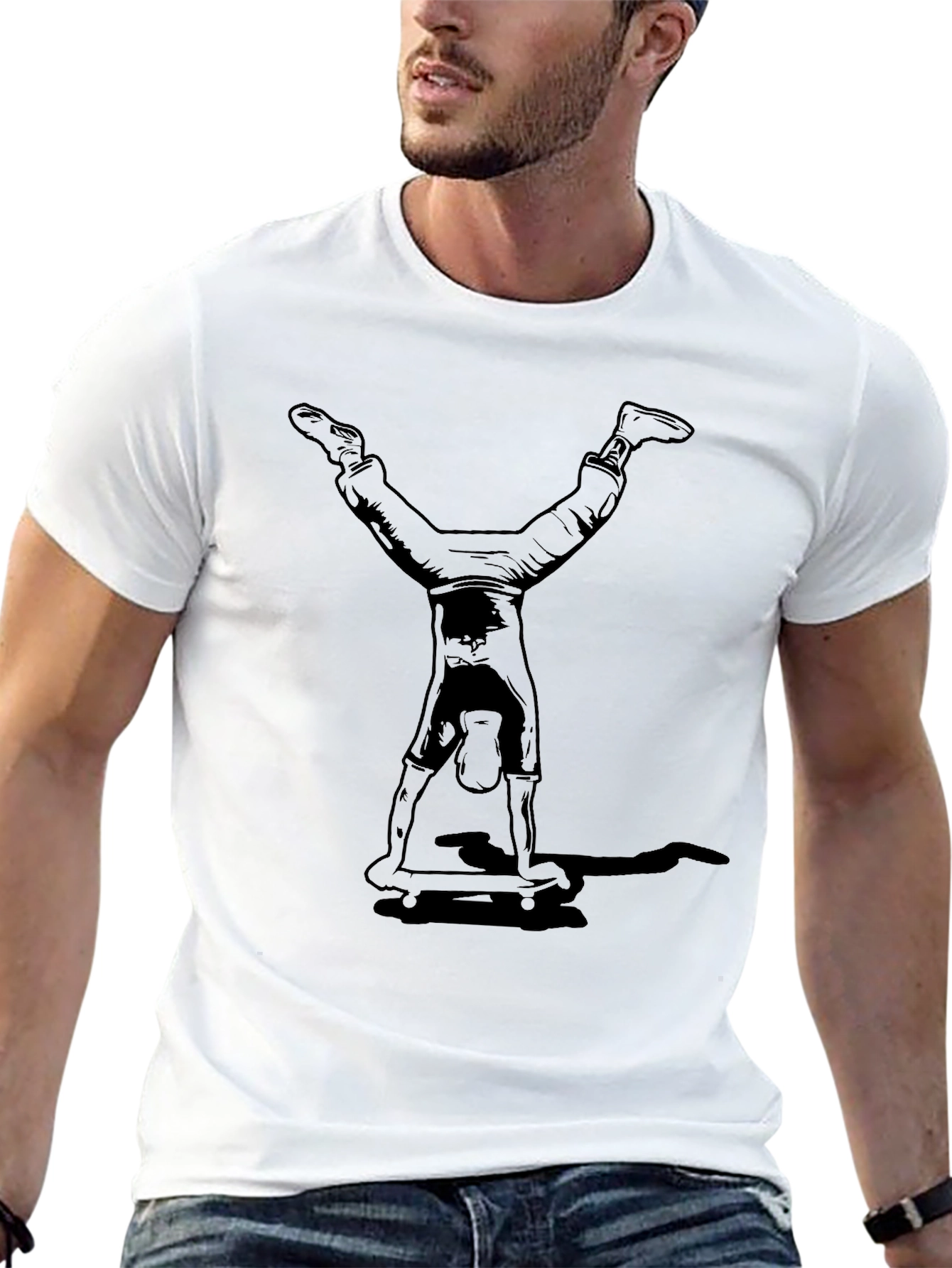 Black Handstand Skateboarder Graphic Tee - Black view 13