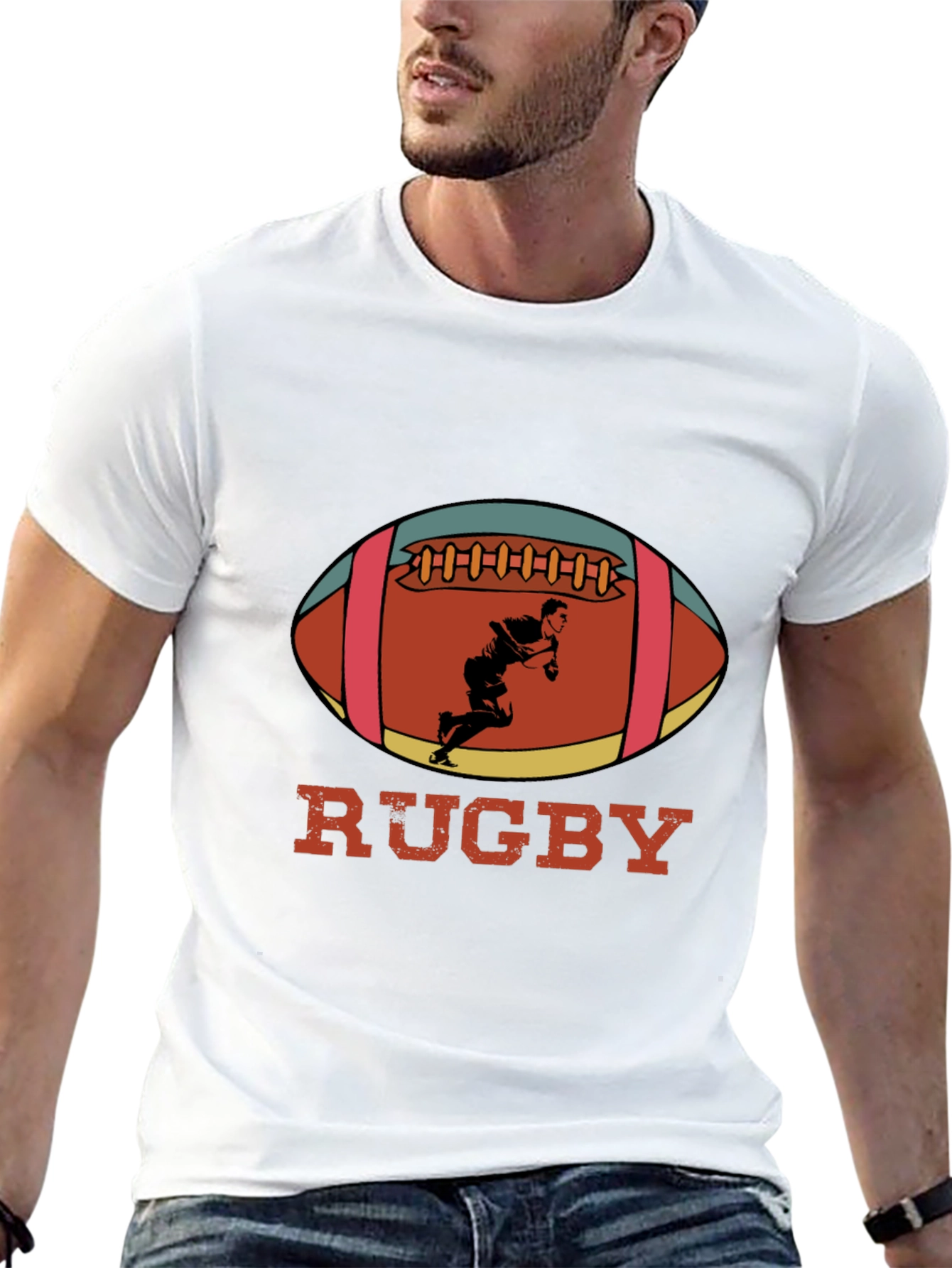 Black Rugby Player Graphic T-Shirt view 13