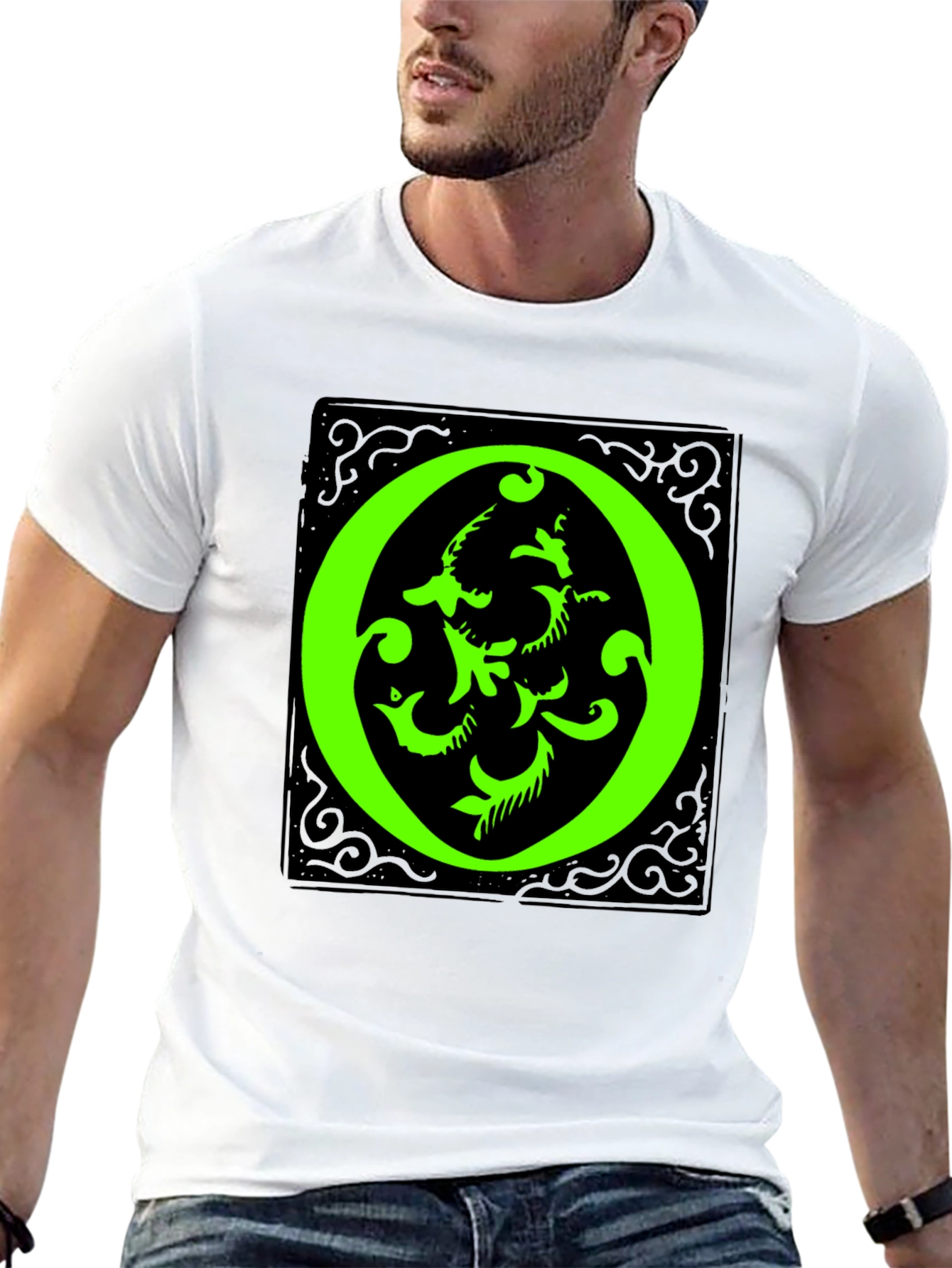 Black Abstract Green "O" Graphic Black T-Shirt view 13