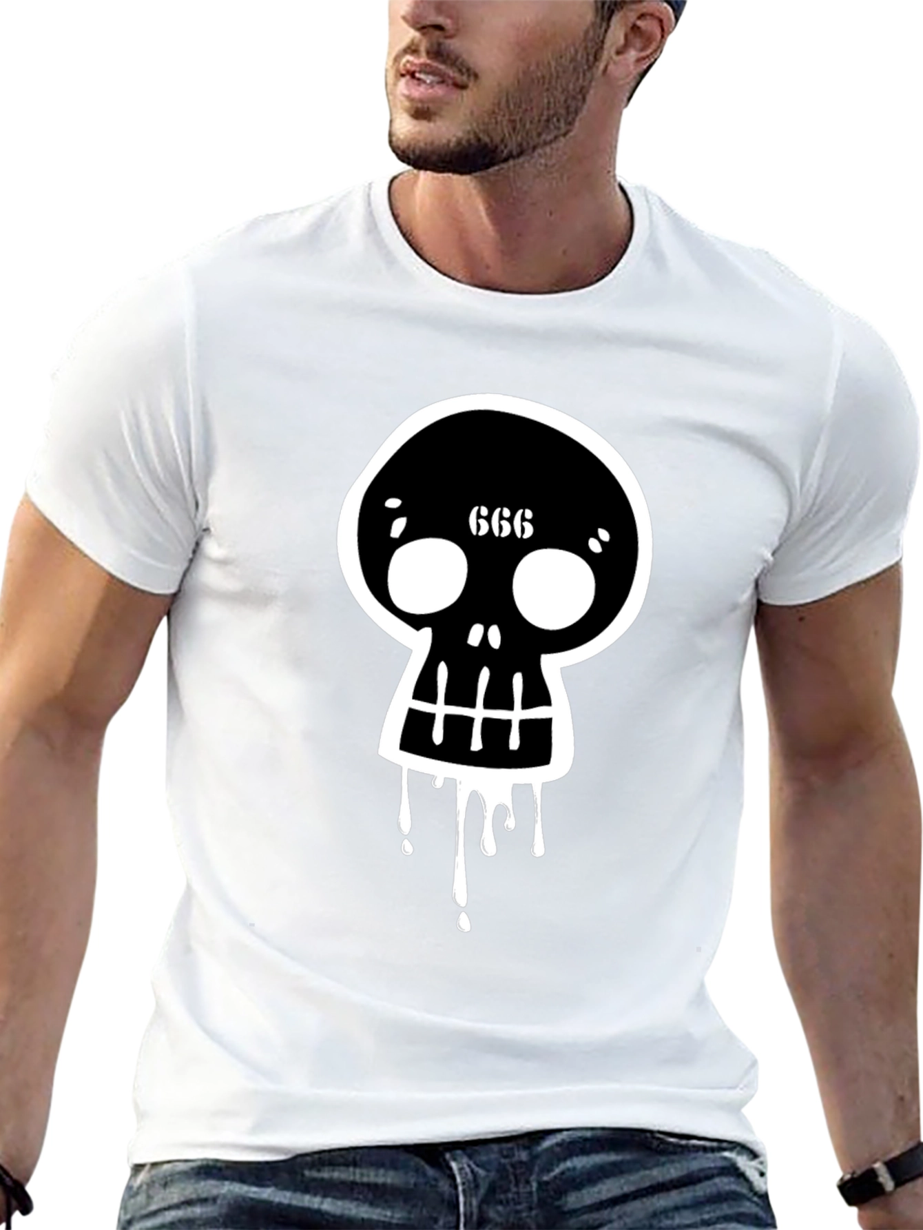 Black Men's Black Skull Graphic Tee view 13