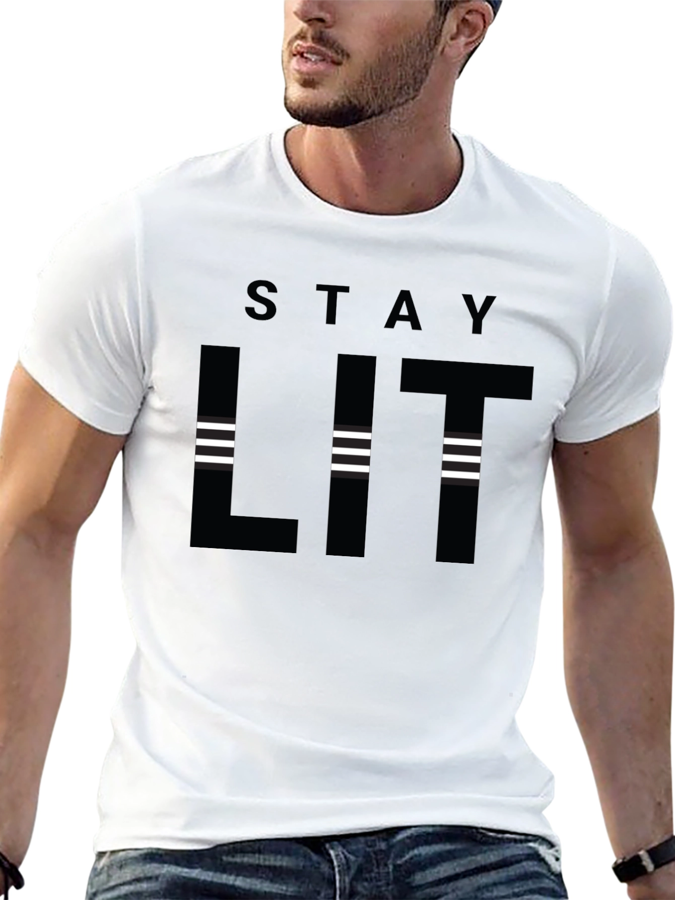 Black Stay Lit Black Graphic T-Shirt - Trendy Casual Wear view 13