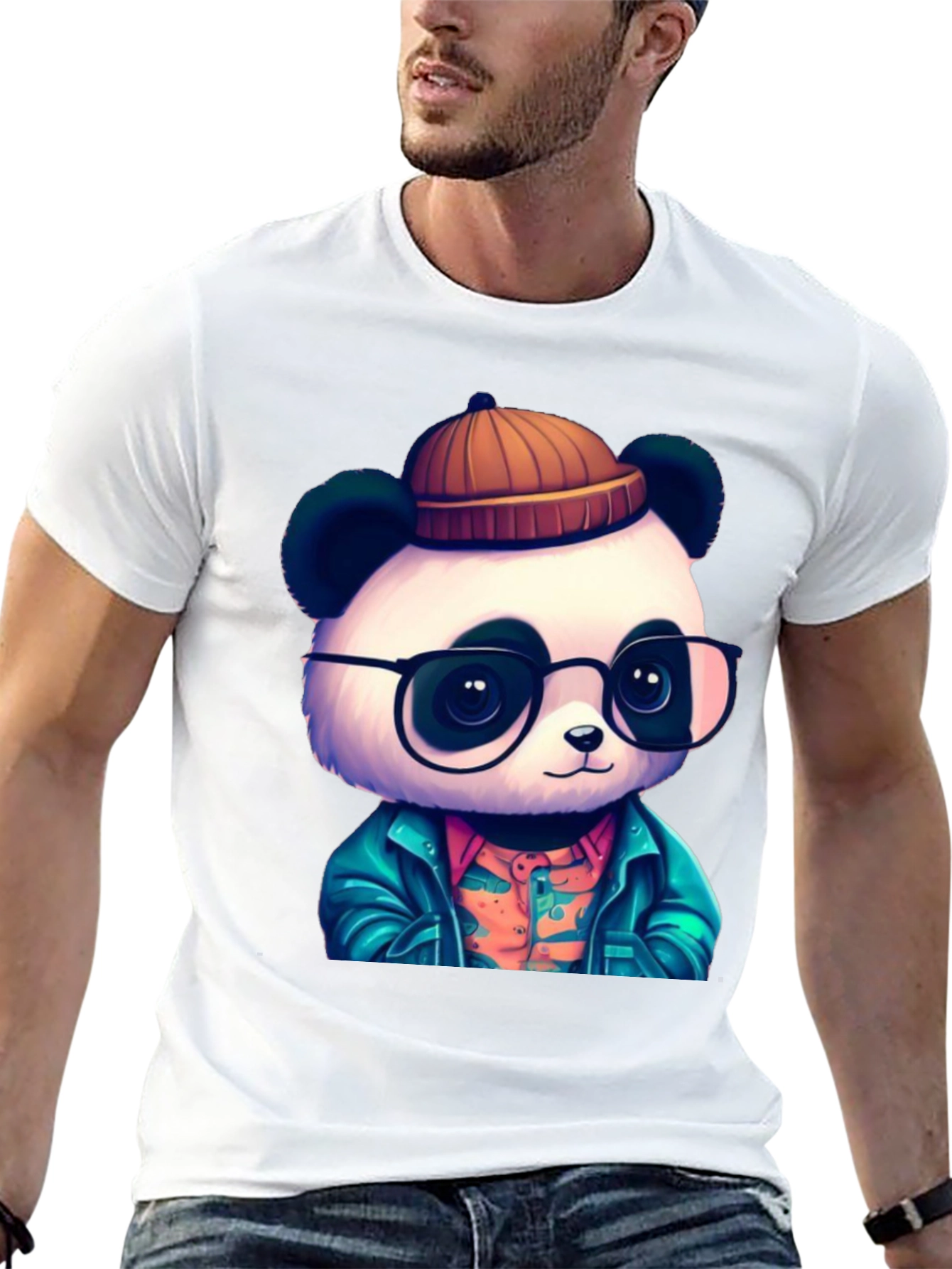 Black Cool Panda Graphic Tee - Black Cotton T-Shirt view 13