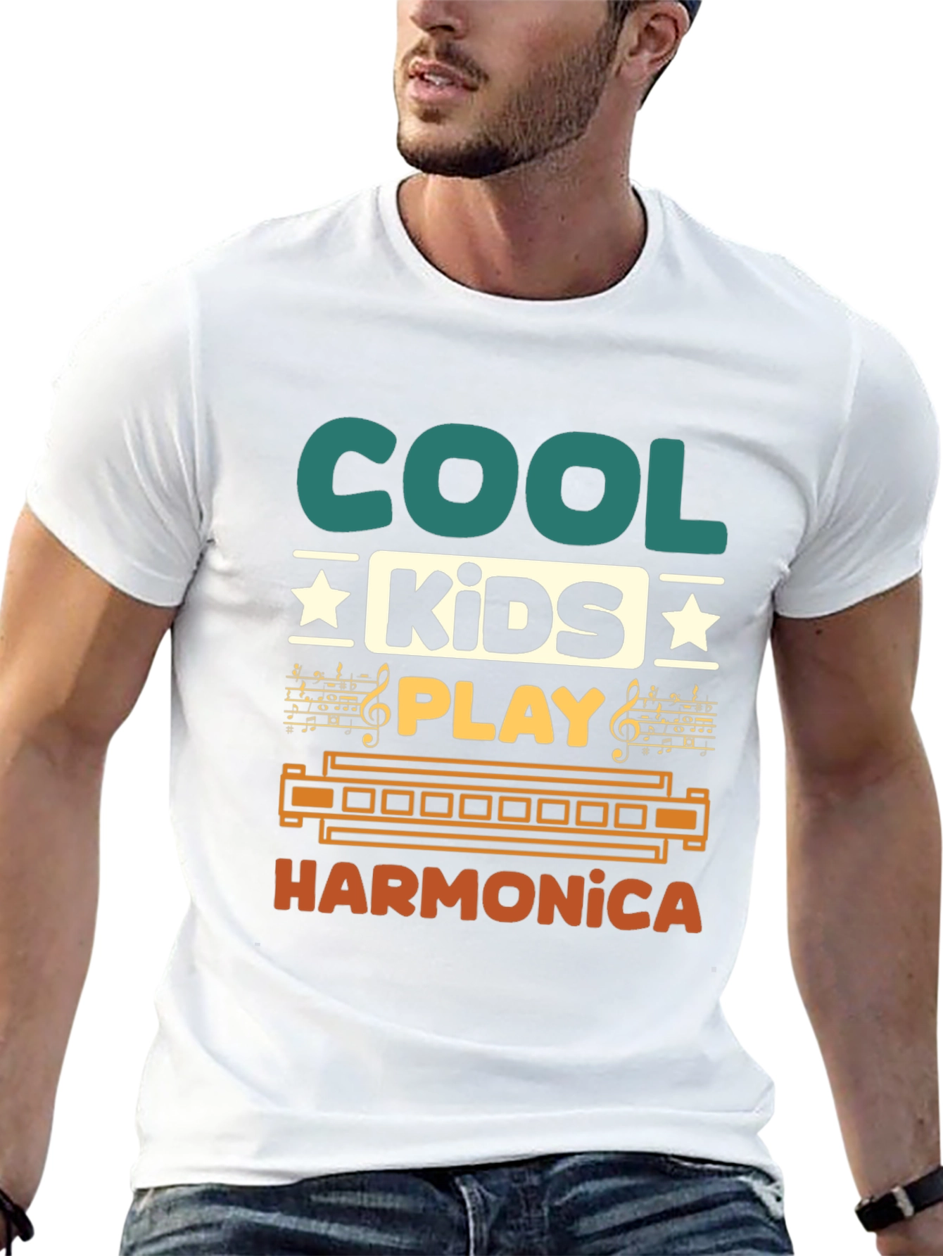 Black Cool Kids Harmonica Graphic T-Shirt view 13