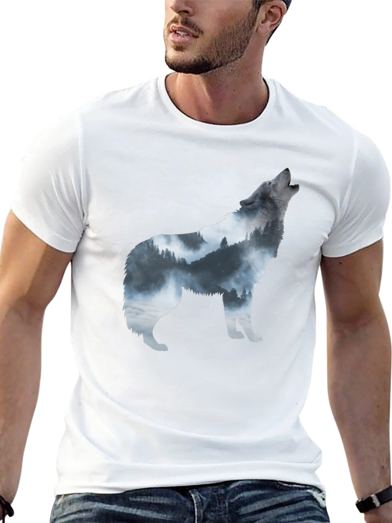 Black Wolf Silhouette Graphic Print Tee view 13