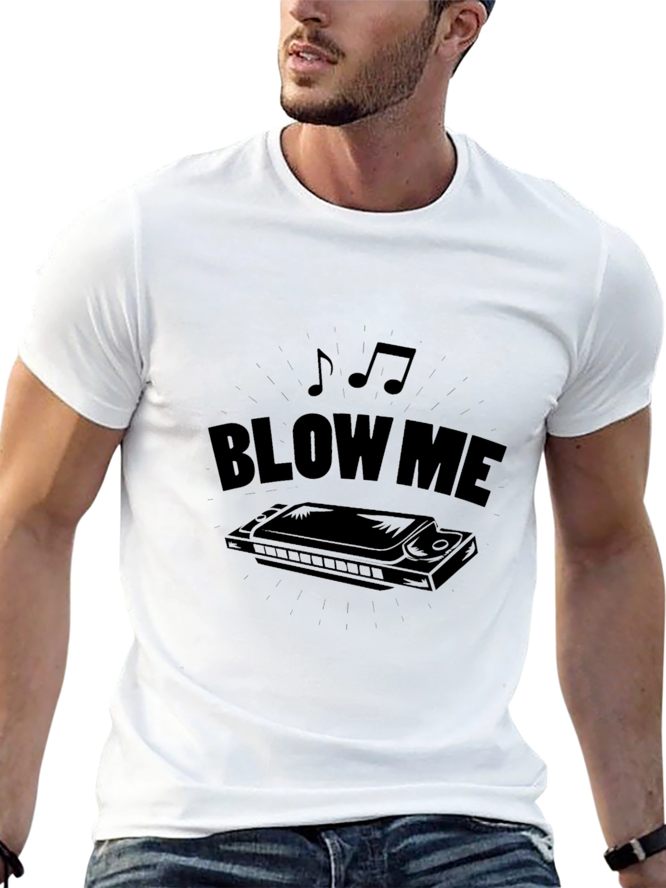 Black Blow Me Harmonica T-Shirt - Musical Humor Tee view 13