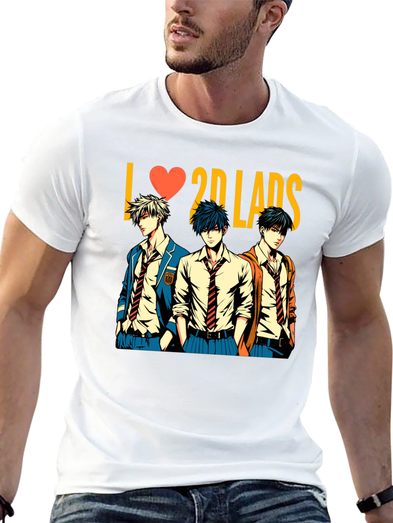 Black I Love 2D Lads Anime Graphic Tee - Black view 13
