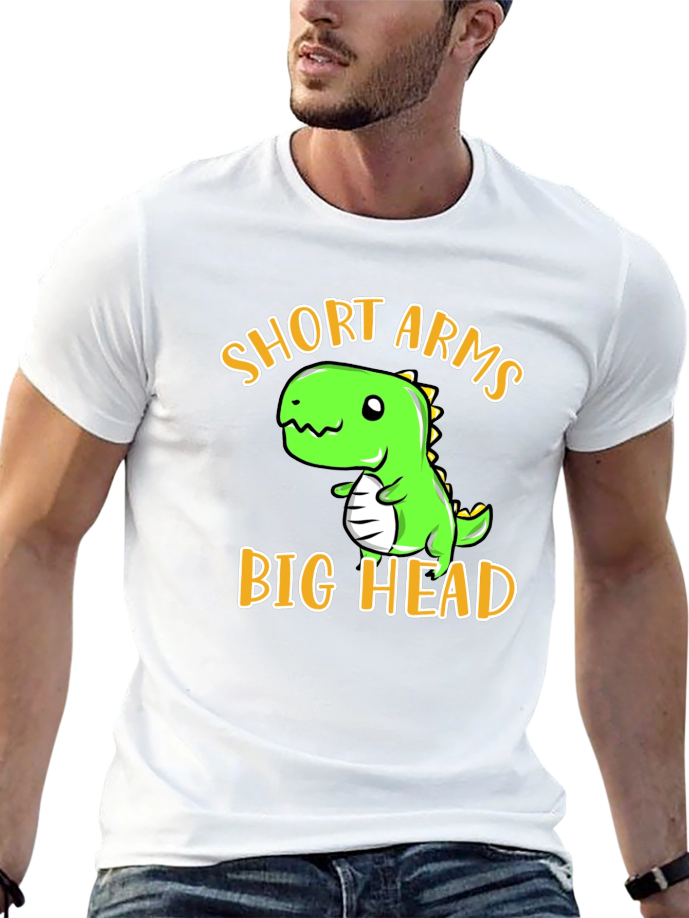 Black Short Arms Big Head T-Shirt - Funny Dino Tee view 13