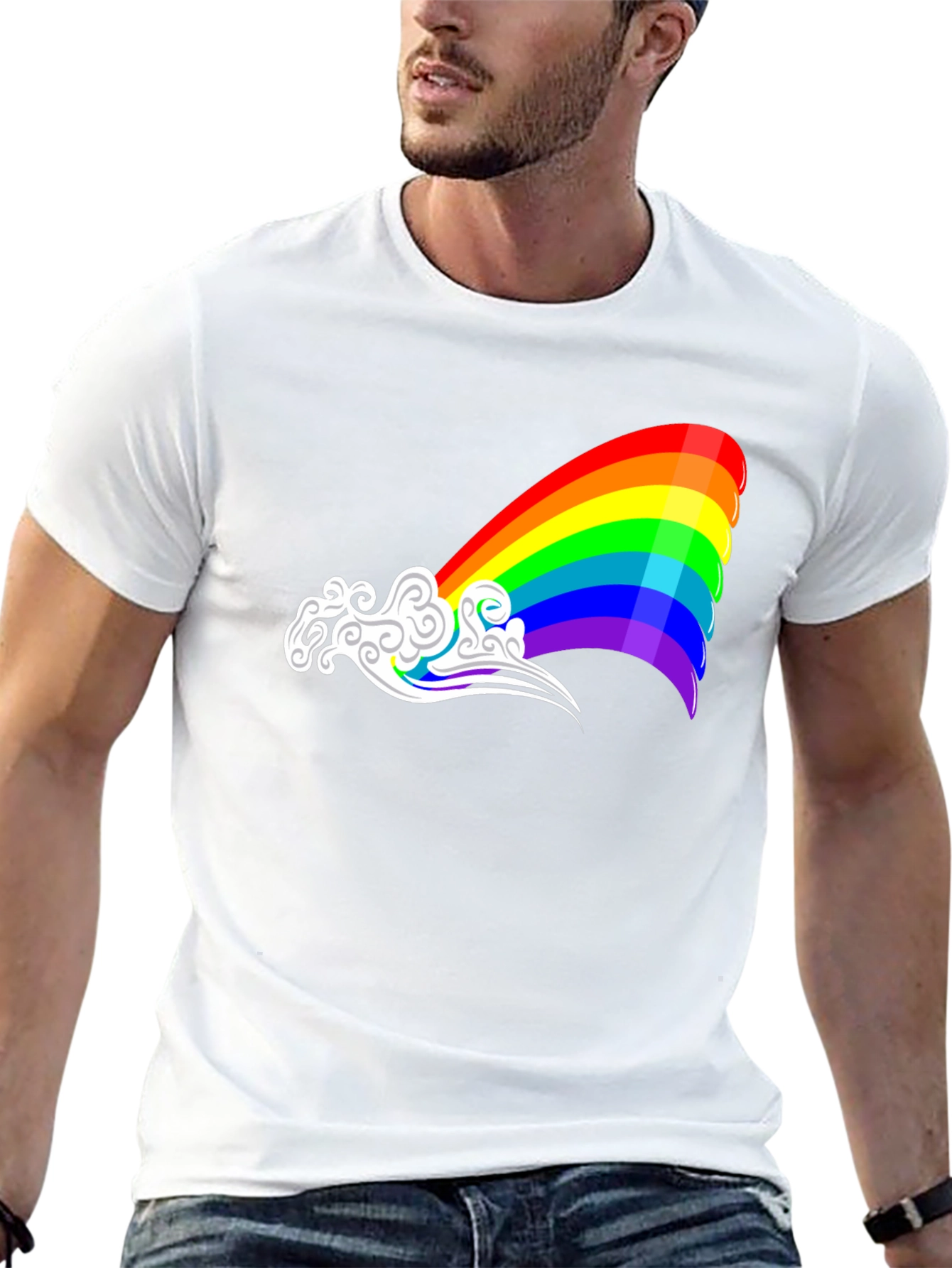 Black Rainbow Cloud Graphic Tee - Black Casual Shirt view 13