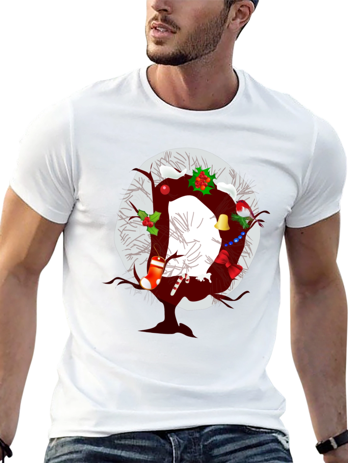 Black Festive Letter O Christmas T-Shirt view 13