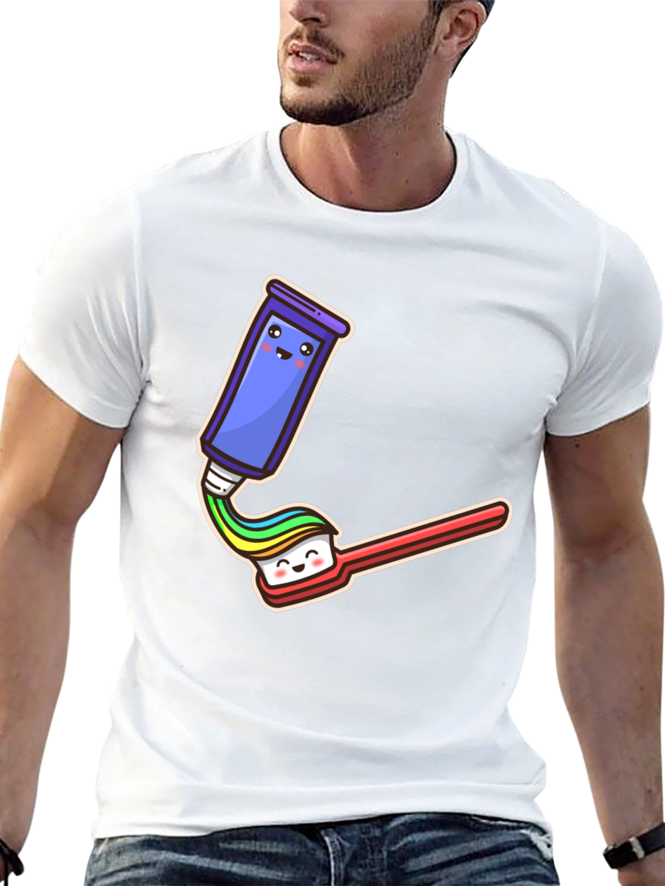 Black Cute Cartoon Toothpaste & Brush Black Tee view 13