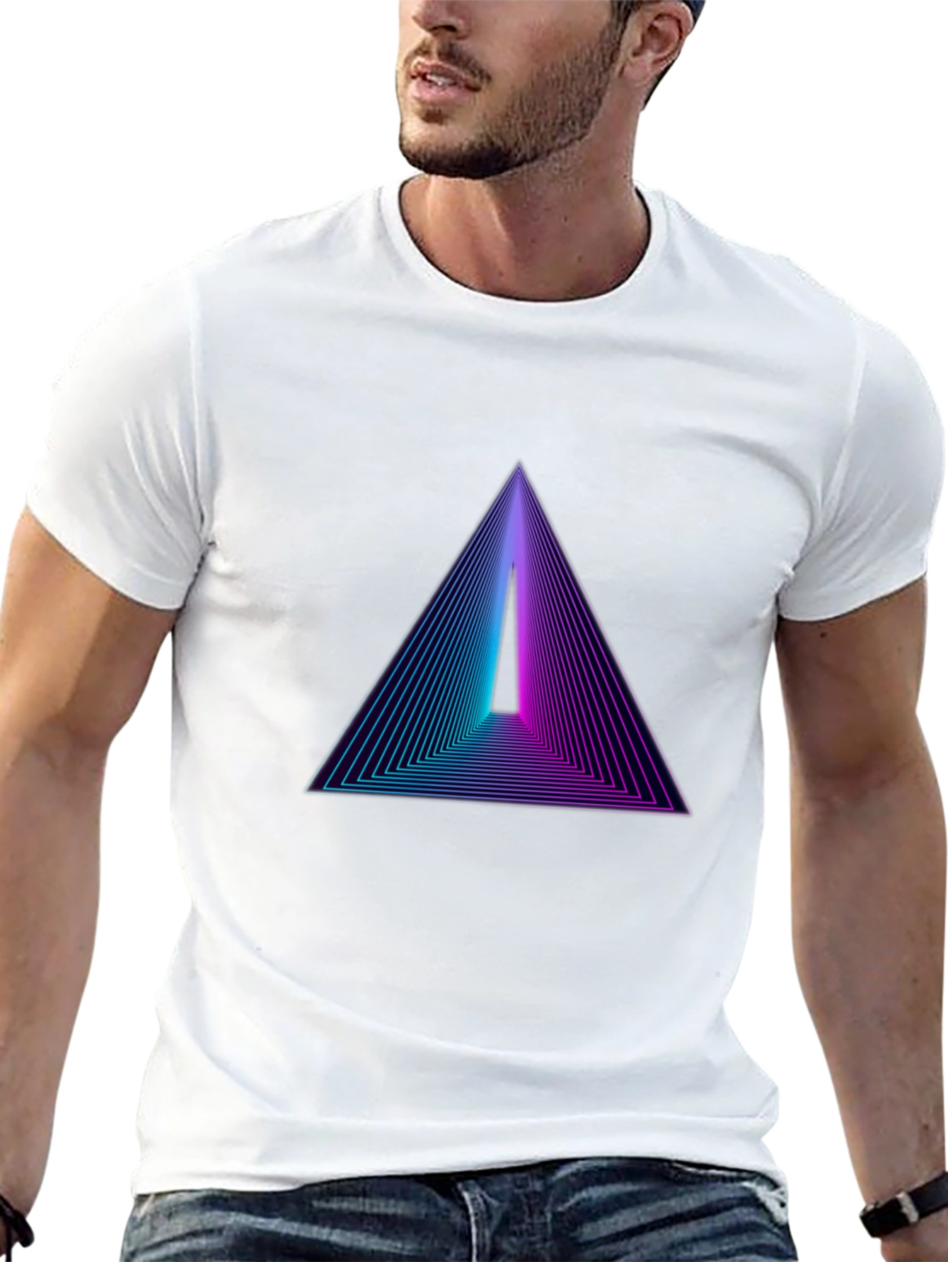 Black Retro Triangle Graphic Black T-Shirt view 13