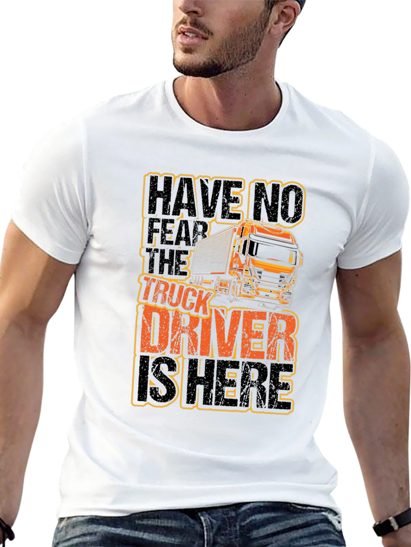 Black Truck Driver Graphic T-Shirt - Black Cotton Tee view 13