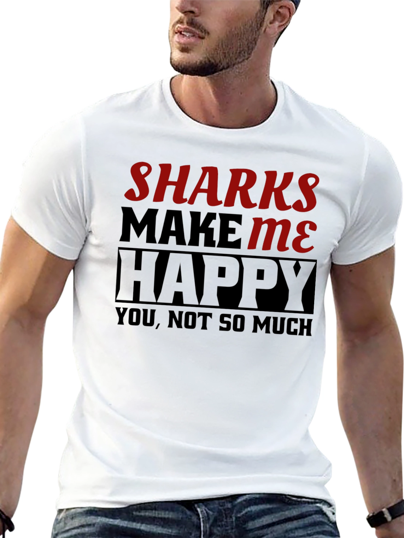 Black Sharks Make Me Happy T-Shirt Funny Graphic Tee view 13