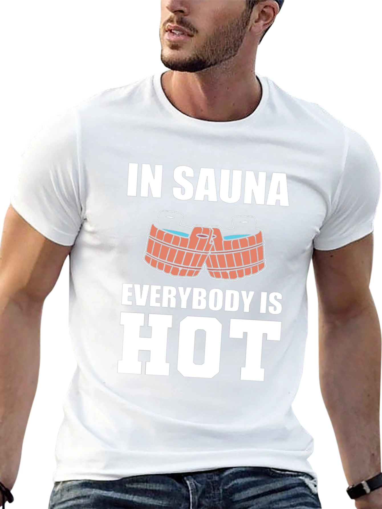 Black Sauna Humor Graphic Tee - In Sauna Everybody is Hot! view 13