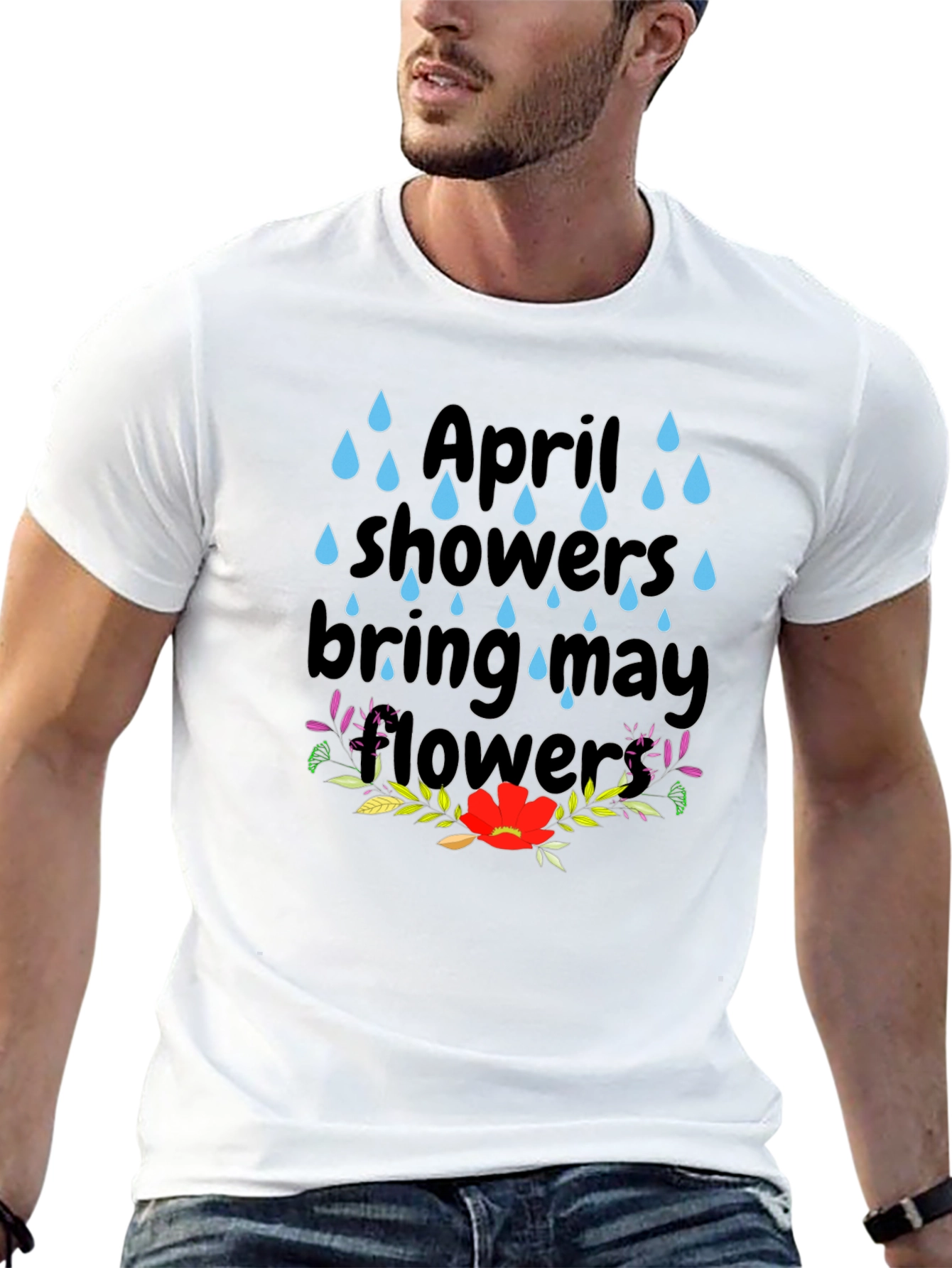 Black April Showers T-Shirt - Spring Flowers Tee view 13